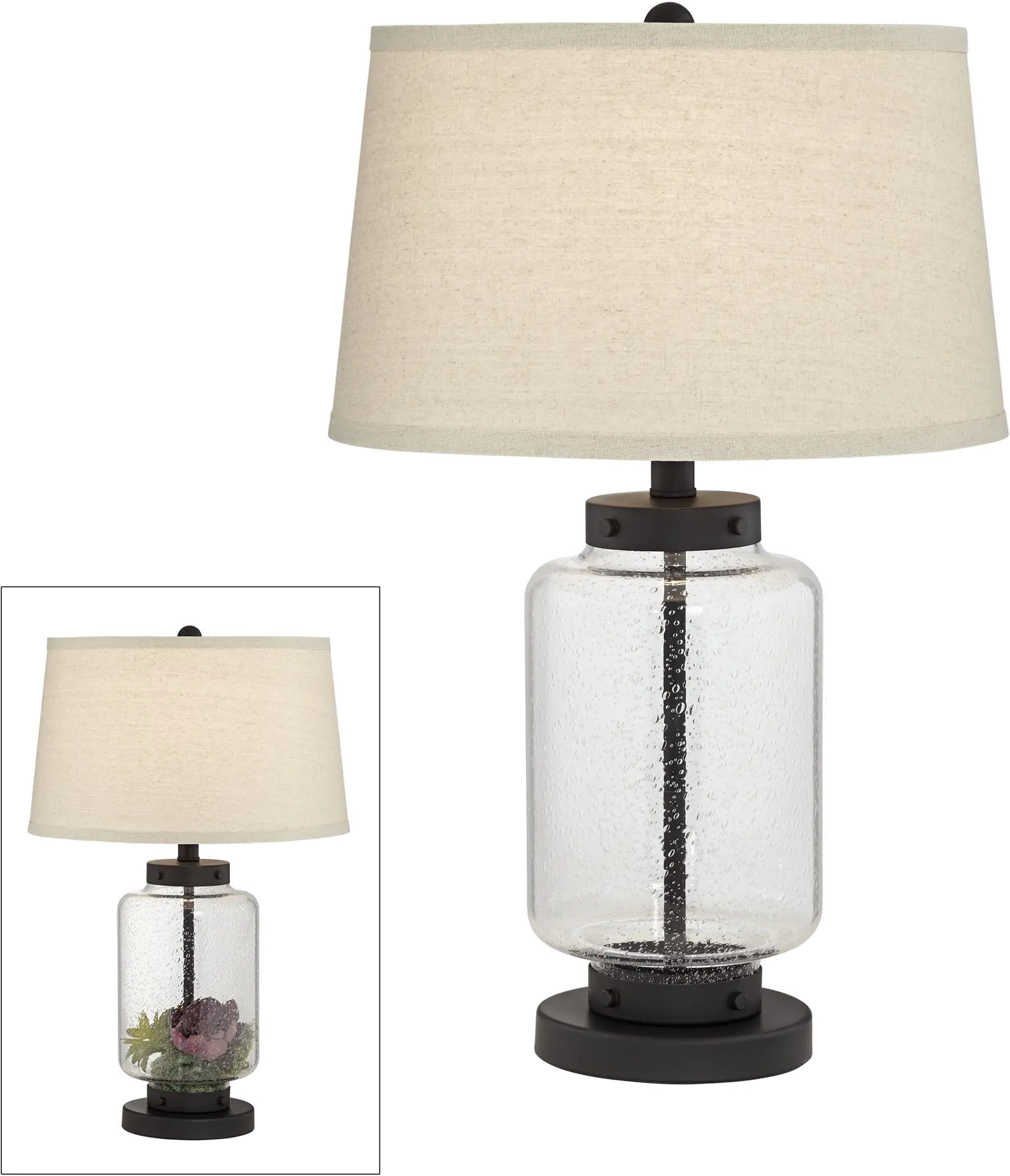 Fillable Seeded Glass and Black Metal Table Lamp-1
