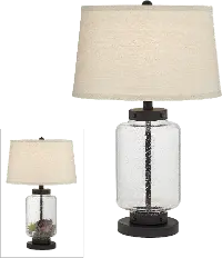 Fillable Seeded Glass and Black Metal Table Lamp