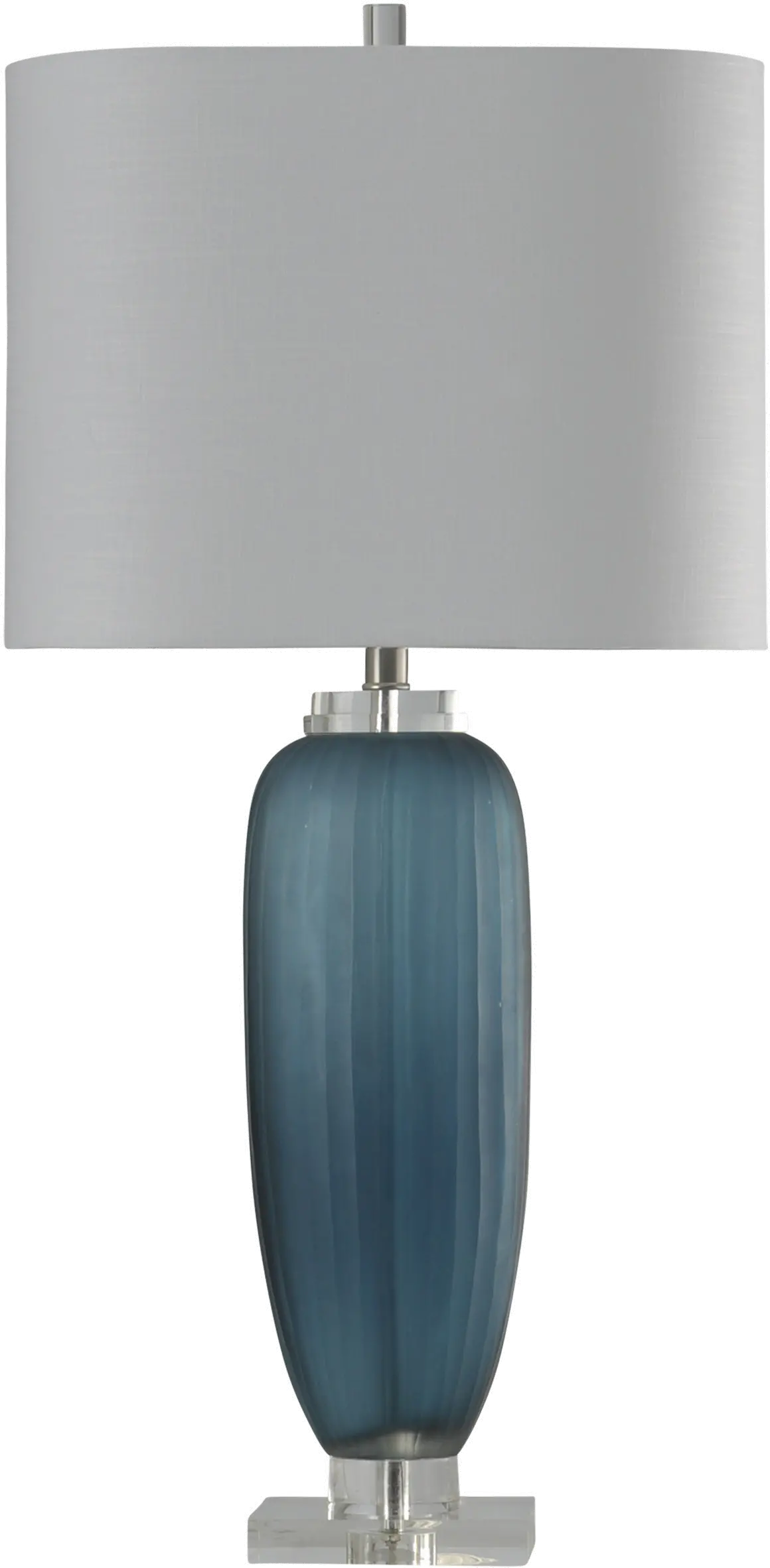Blue Ribbed Glass Table Lamp with Clear Acrylic Base - Niscosa-1