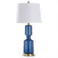 Seeded Navy Glass Table Lamp with Antique Brass Steel