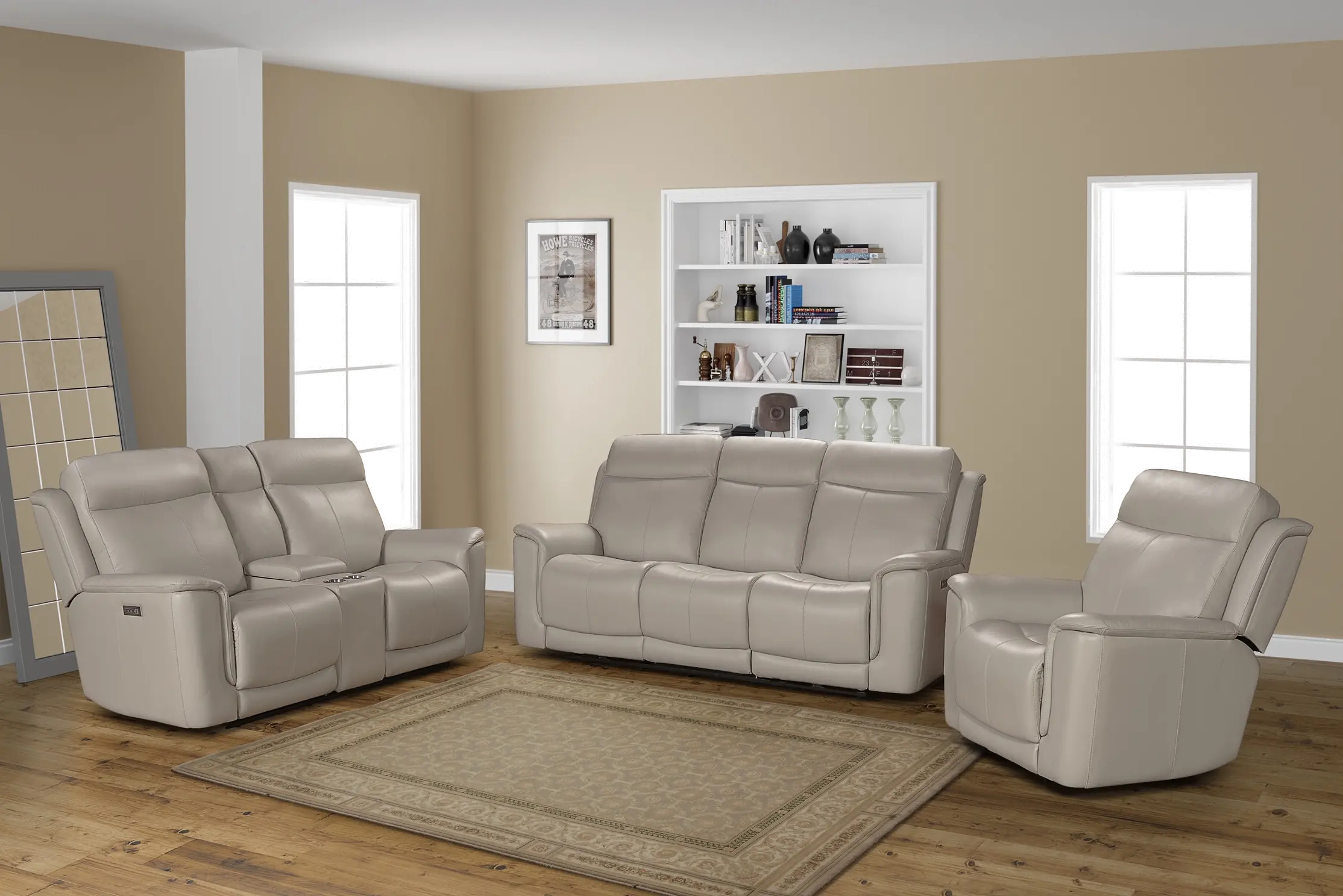 Burbank Cream Leather Triple Power Reclining Sofa-1