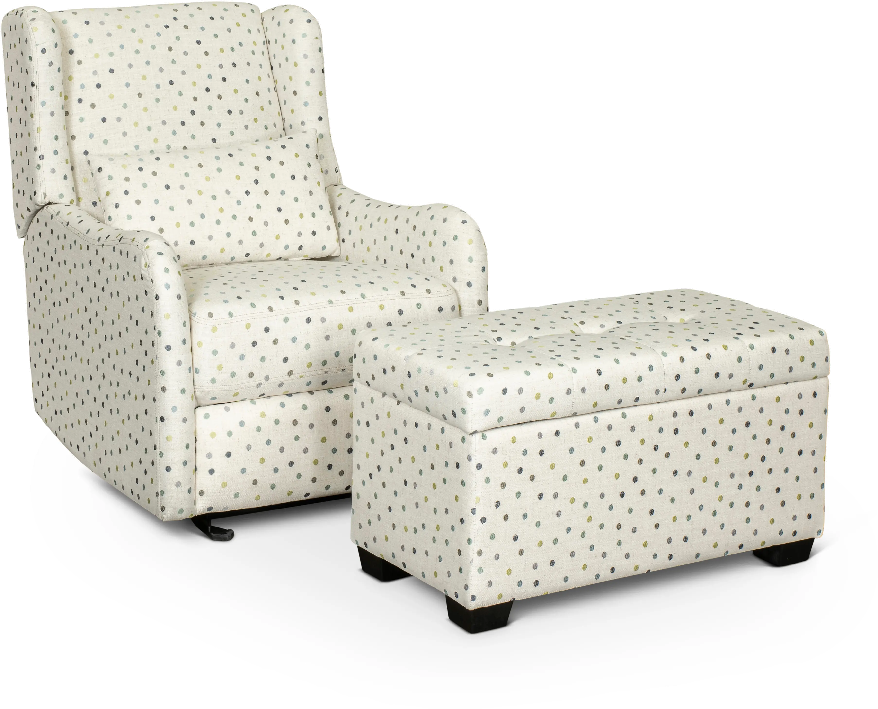 Dots Cream, Green and Blue Polka Dot Power Glider Recliner-5