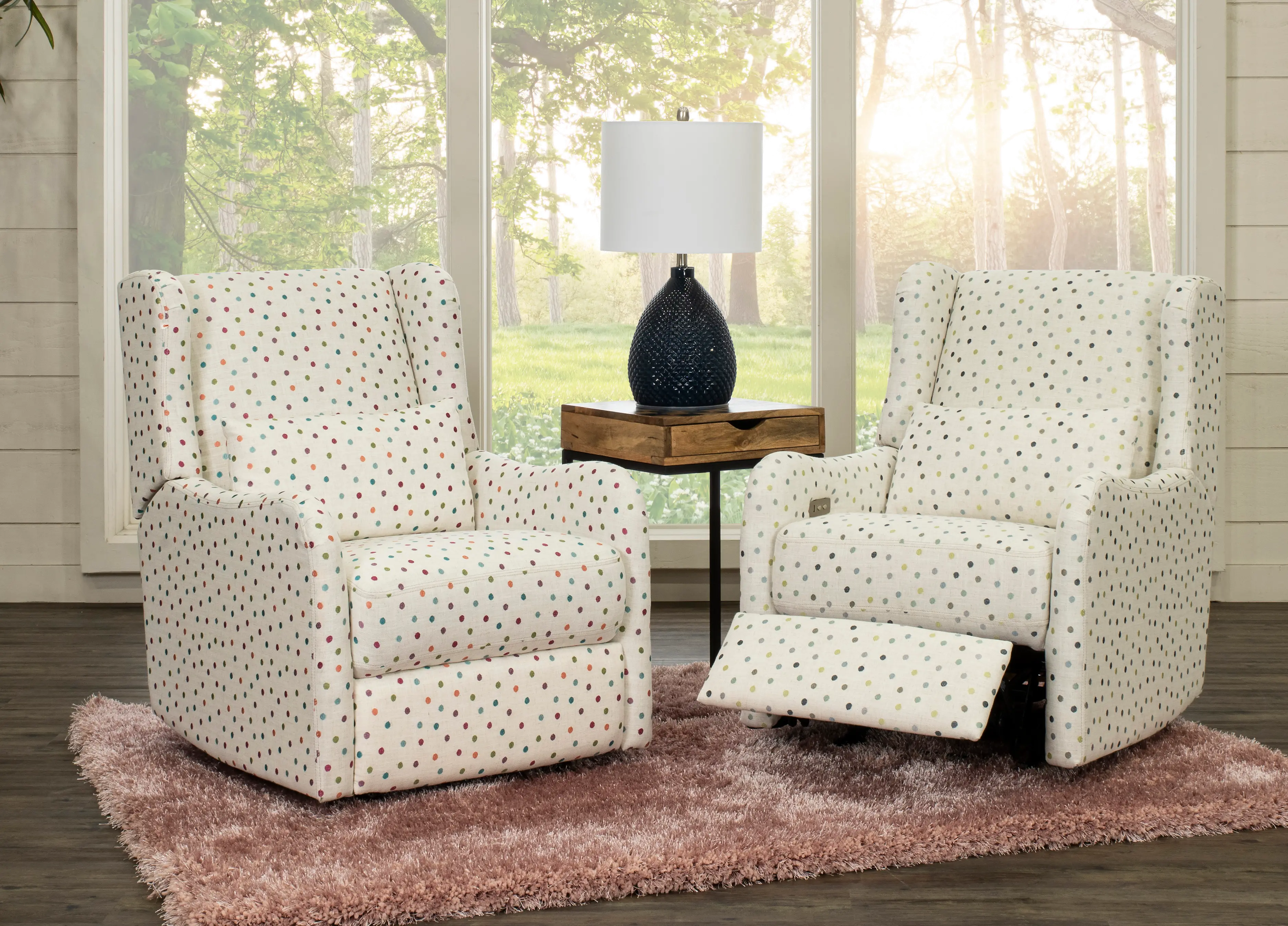 Dots Cream, Green and Blue Polka Dot Power Glider Recliner-7