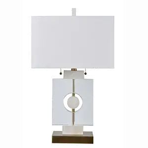Alabaster White, Crystal and Brass Geometric Shapes Table Lamp-1