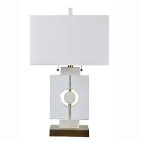 Alabaster White, Crystal and Brass Geometric Shapes Table Lamp