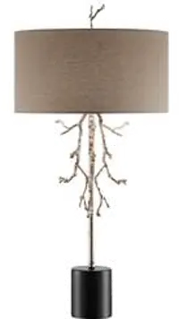 Transitional Marble Silver and Black Table Lamp