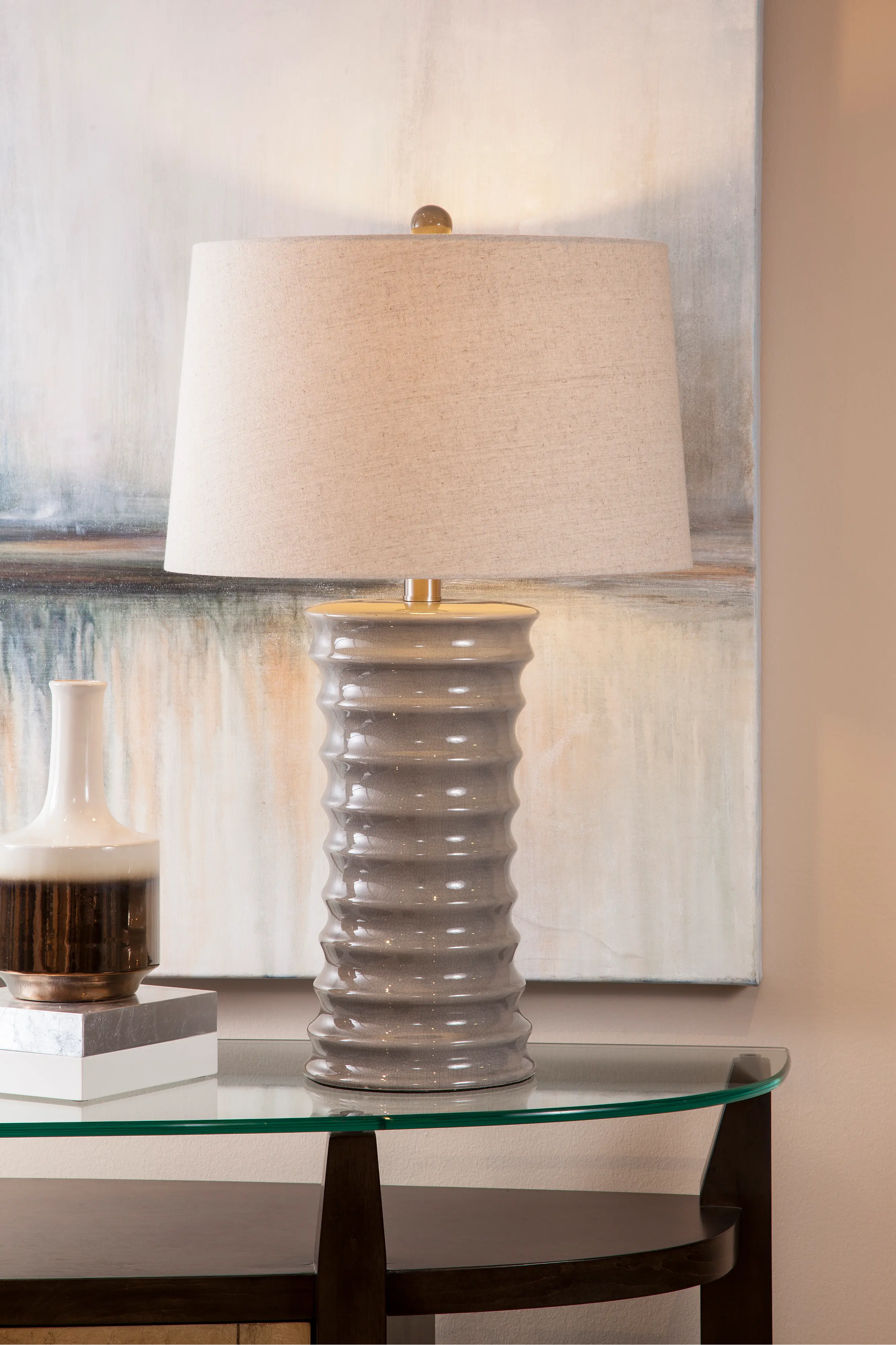 Transitional 30 Inch Neutral Gray Crackle Table Lamp-2