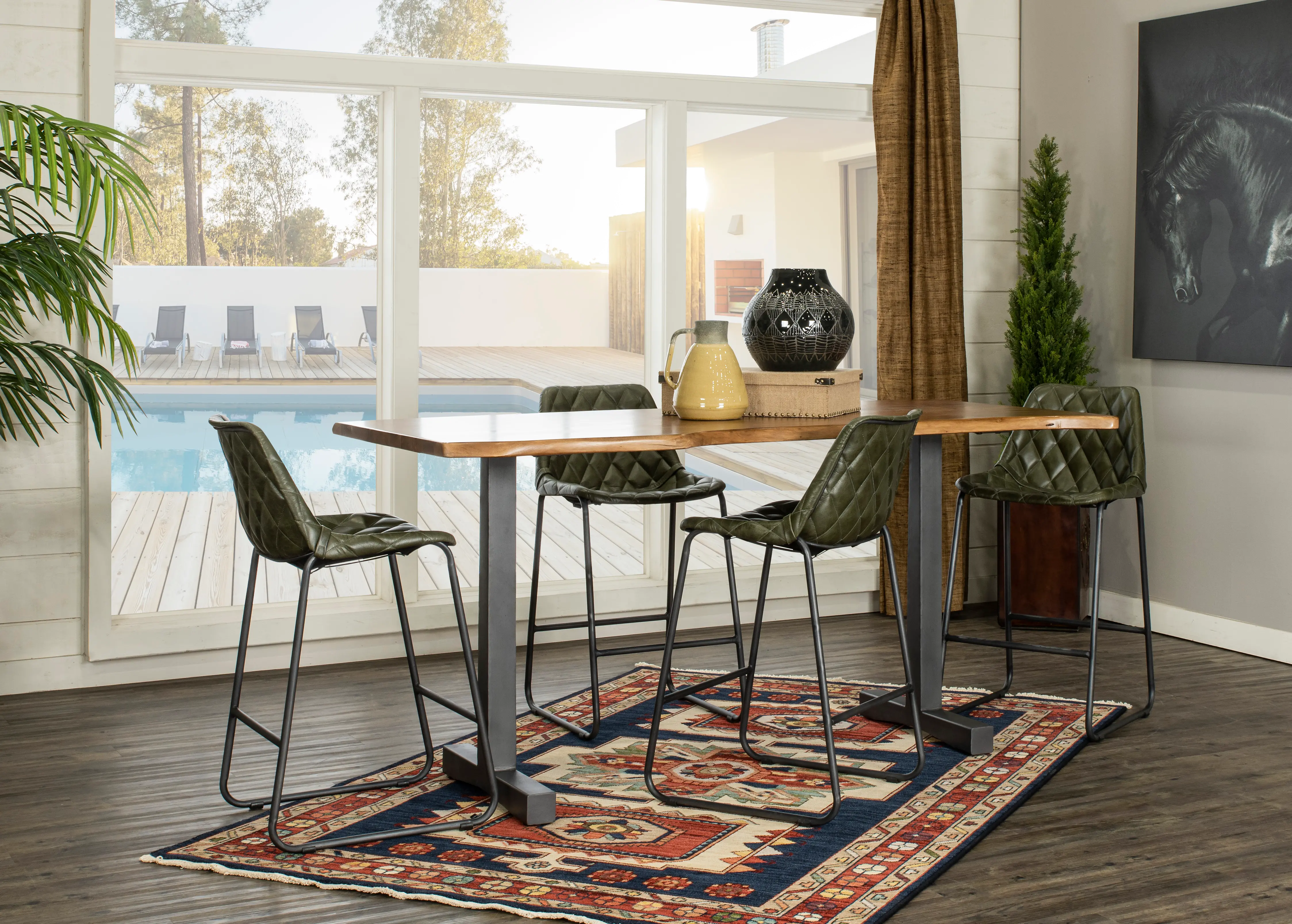 Black Forest 5 Piece Counter Height Dining Room Set with Green Chairs-1