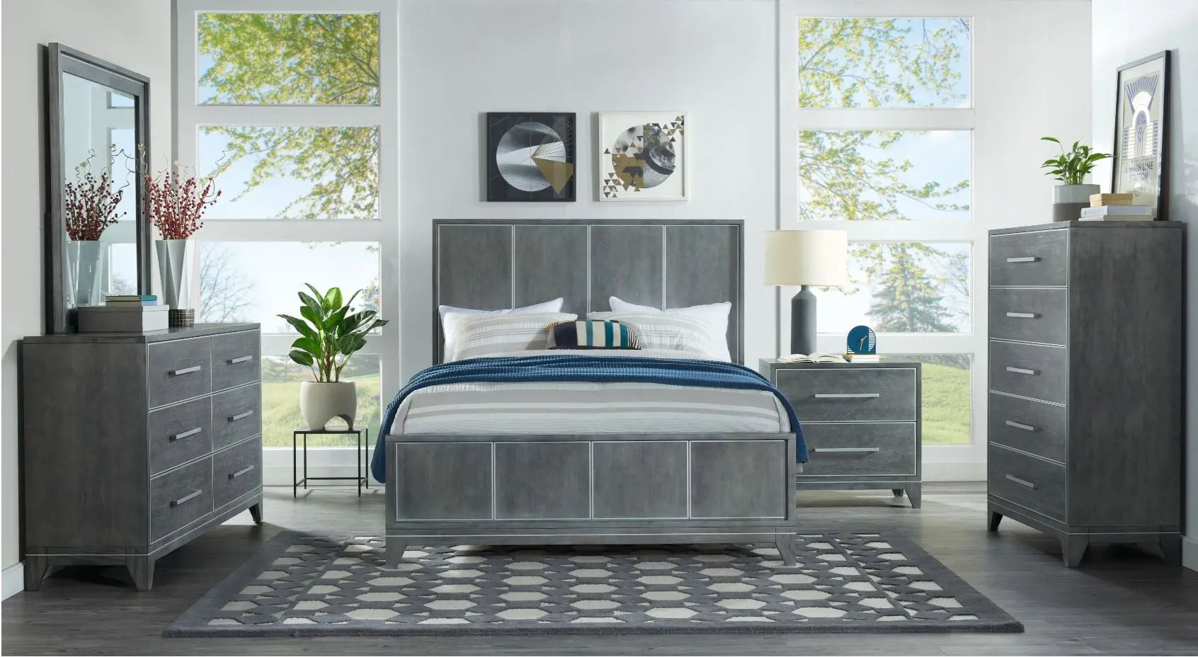 Silver Moon Slate Gray 4 Piece Queen Bedroom Set-1