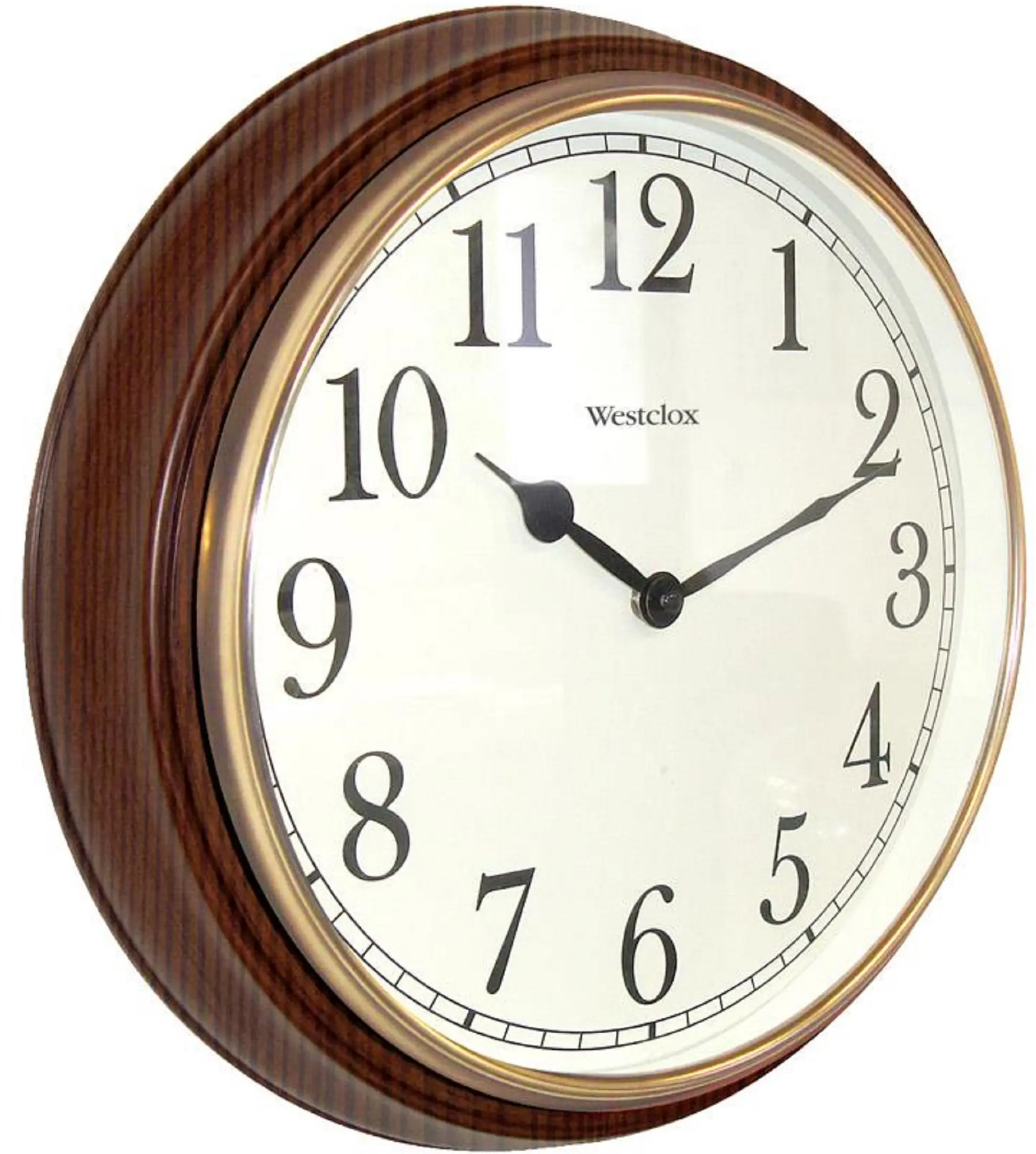 15 Inch Round Brown Wood-Look Wall Clock with Gold Bezel-1