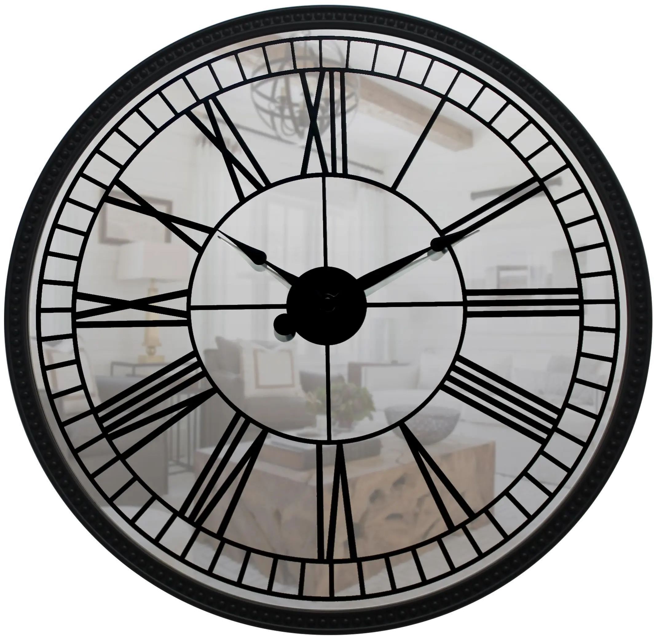 22 Inch Black and Mirrored Wall Clock with Roman Numerals-1