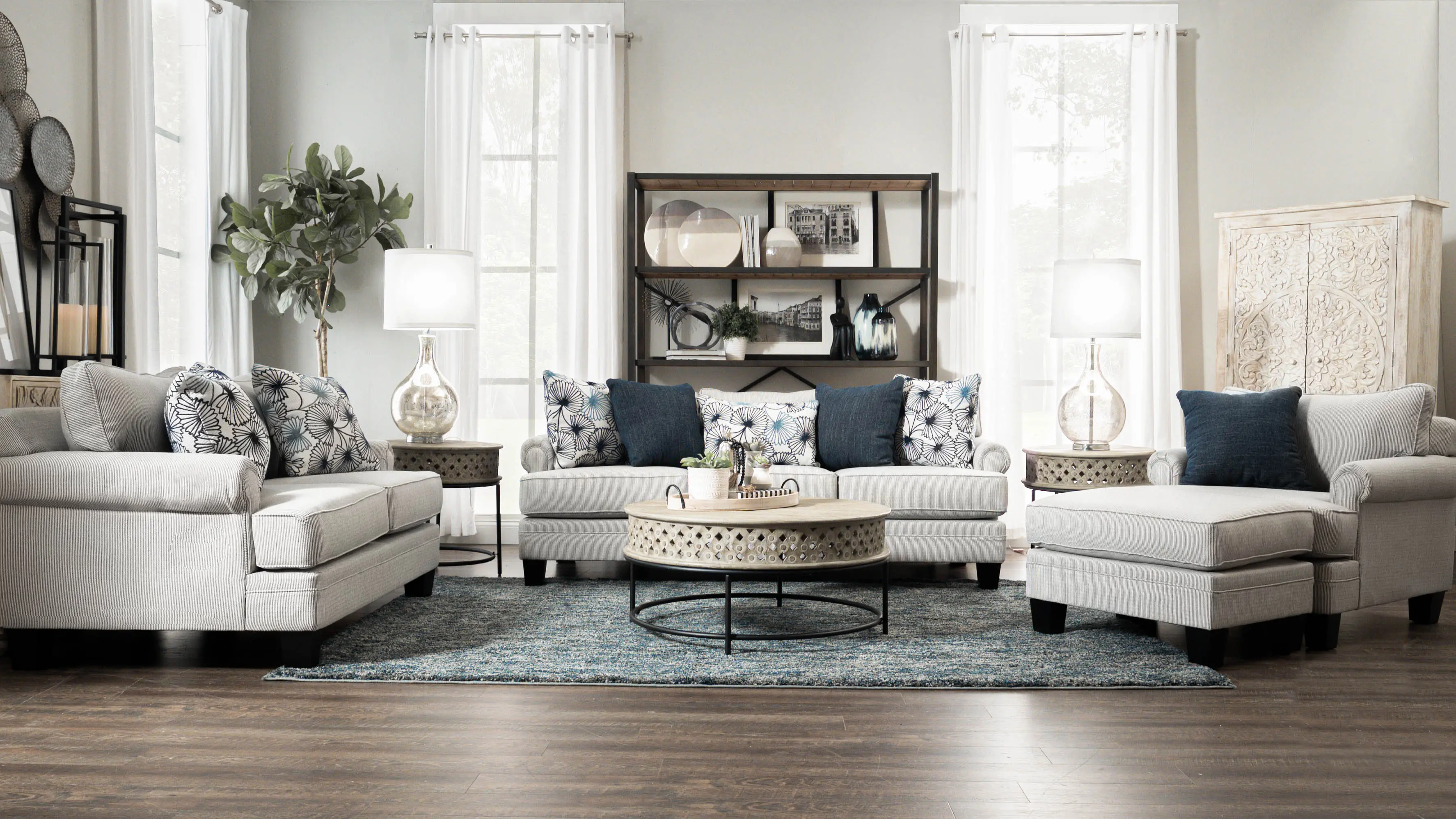SBAOTT Santa Barbara Blue and Cream Striped Ottoman-2