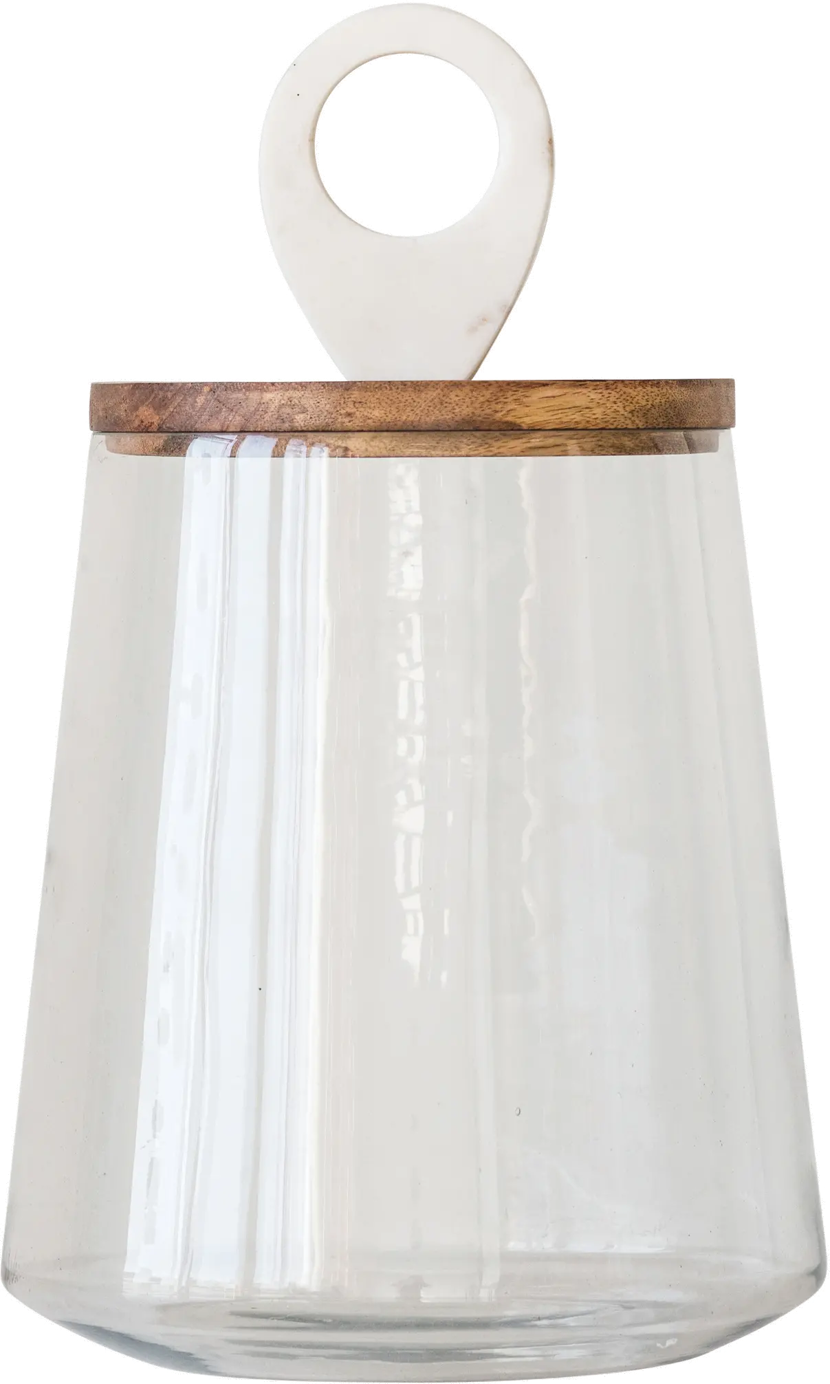 AH0693/GLASSJAR 15  Glass Jar with Mango Wood and Marble Lid-1