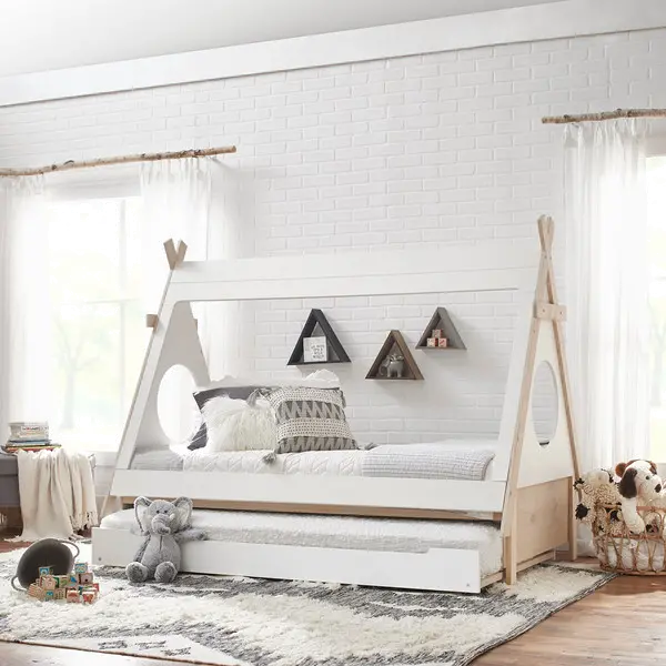 Modern White and Pine Twin Teepee Bed with Trundle-2