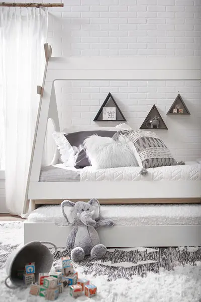 Modern White and Pine Twin Teepee Bed with Trundle-3