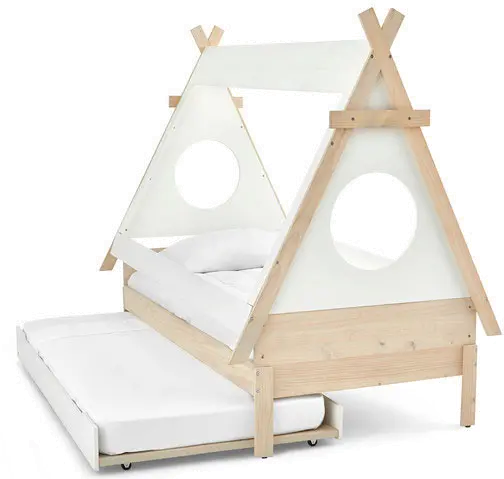 Modern White and Pine Twin Teepee Bed with Trundle-1