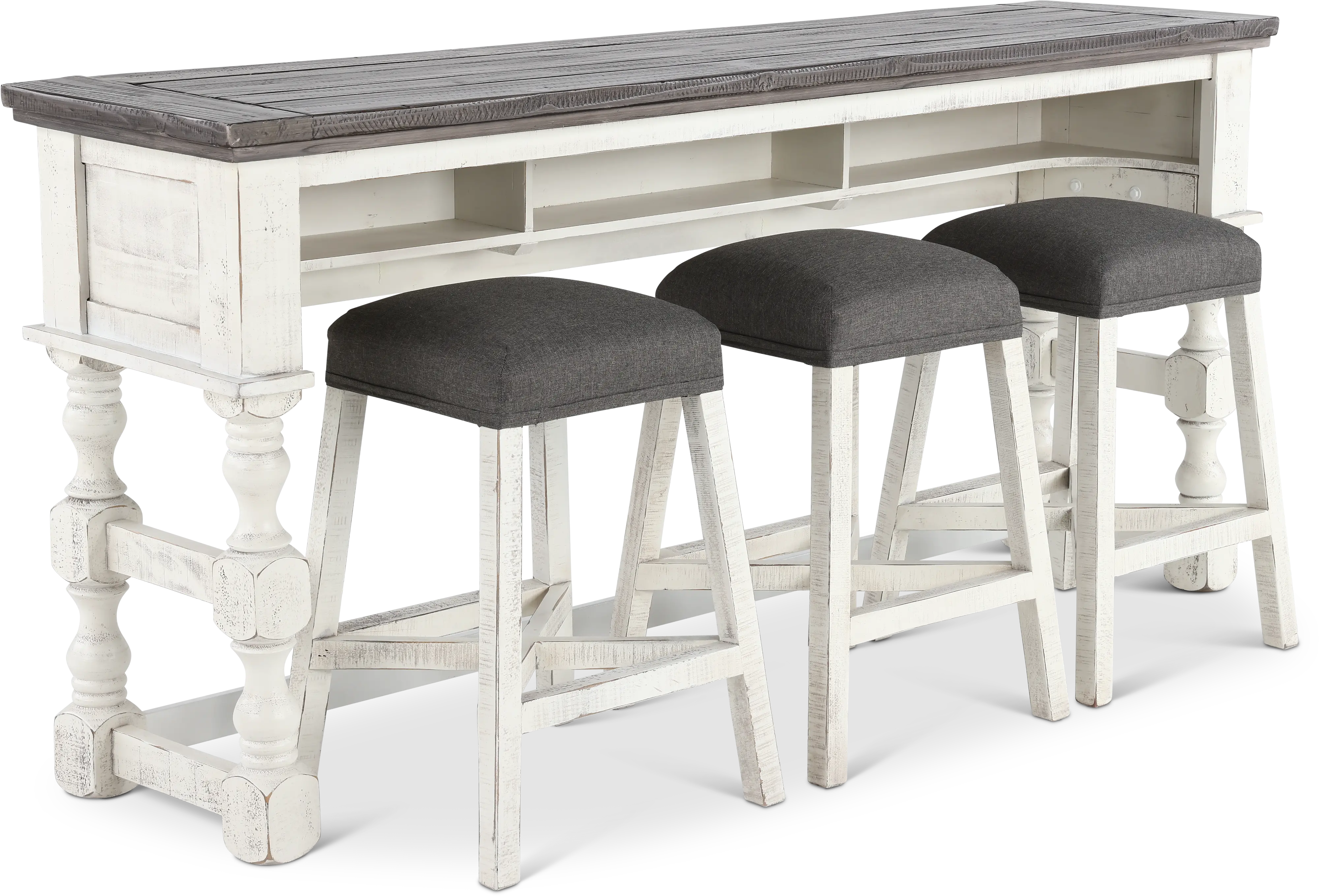 Stone White Wash Console Table with 3 Stools-1