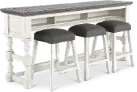 Stone White Wash Console Table with 3 Stools