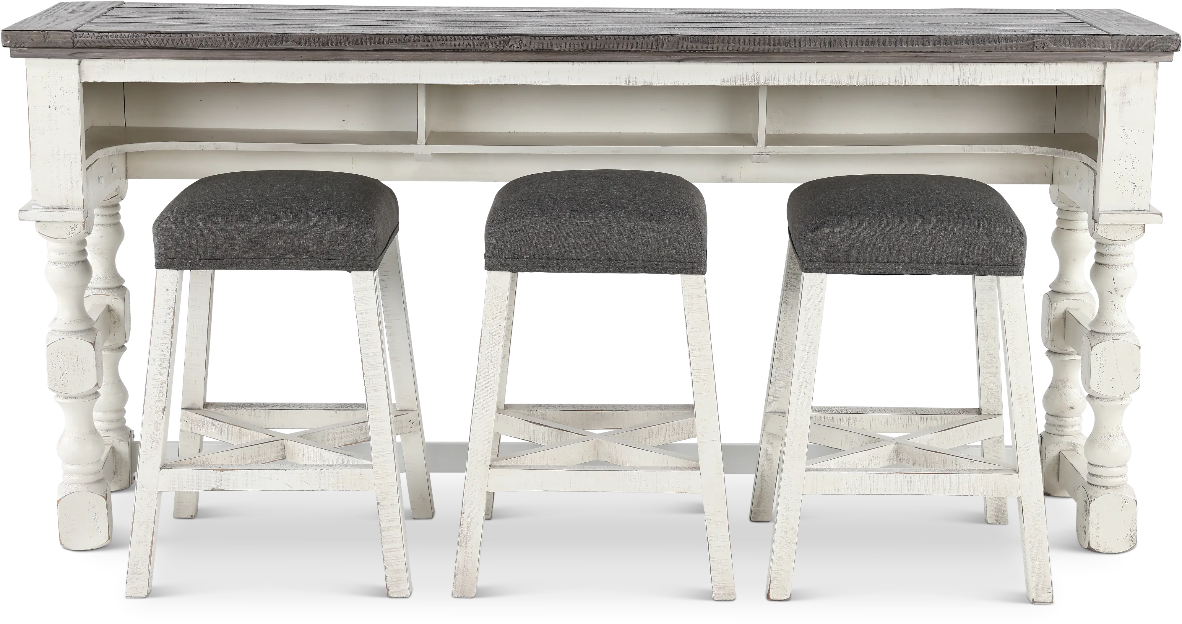 Stone White Wash Console Table with 3 Stools-4