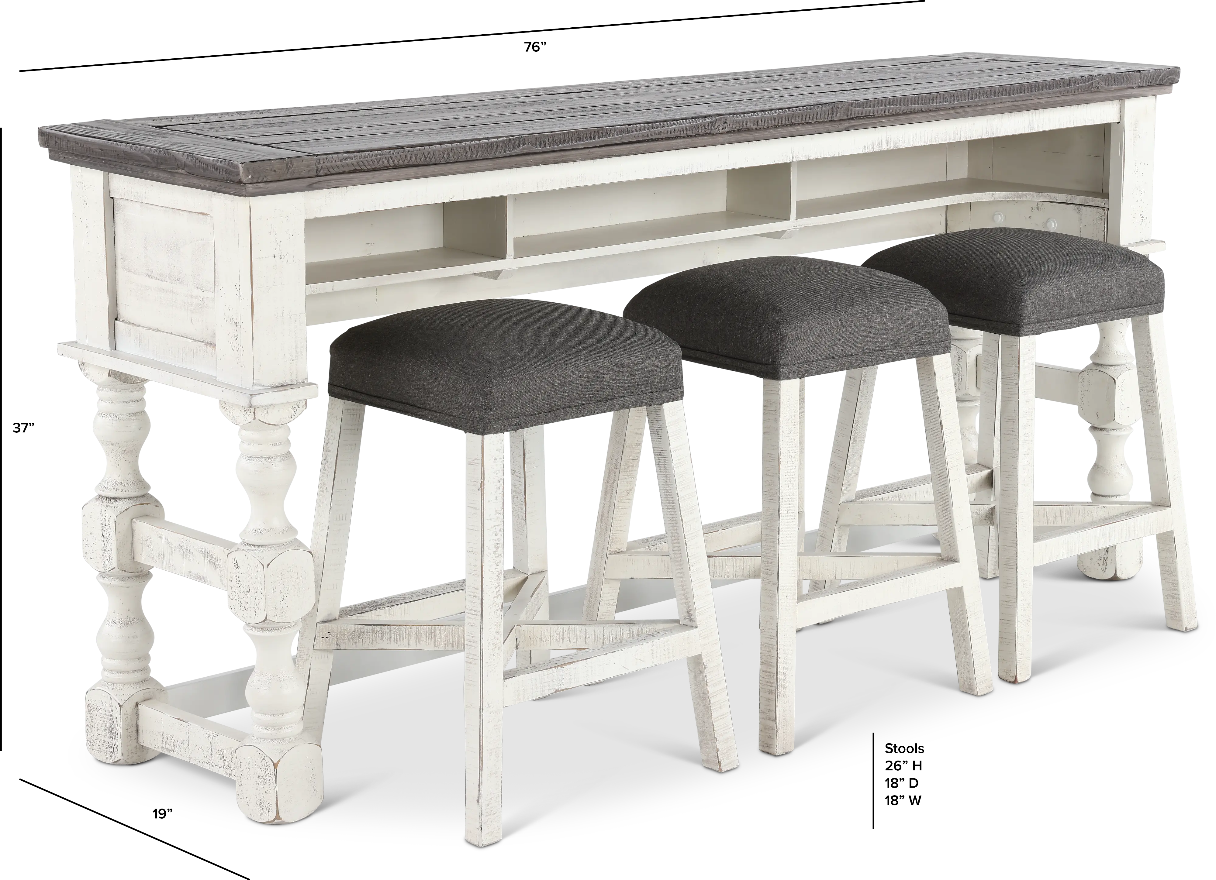 Stone White Wash Console Table with 3 Stools-3