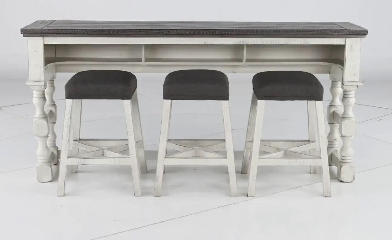Stone White Wash Console Table with 3 Stools-5