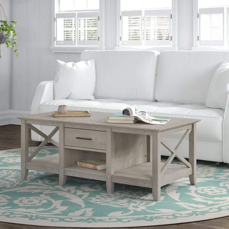 Key West Washed Gray Coffee Table - Bush Furniture