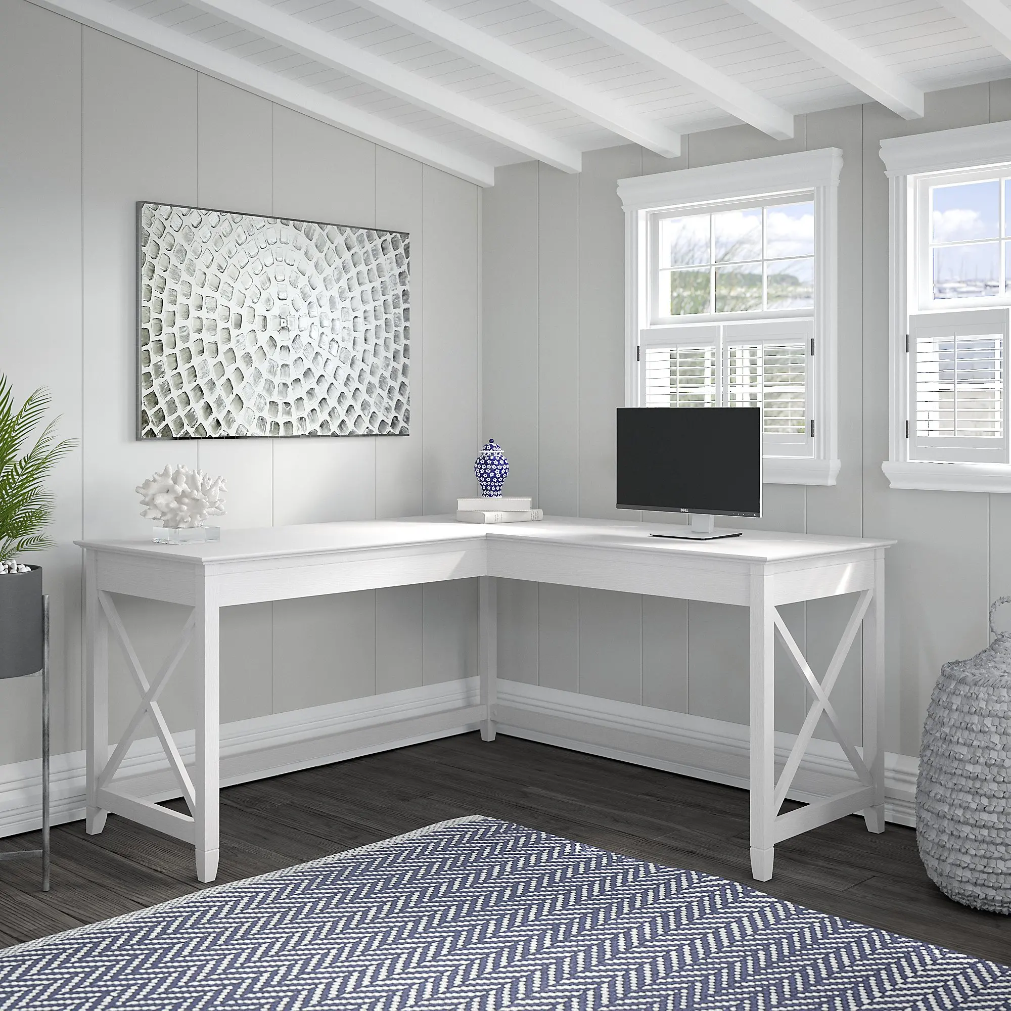 KWD160WT-03 Cabot White L-Shaped Desk with Hutch-2