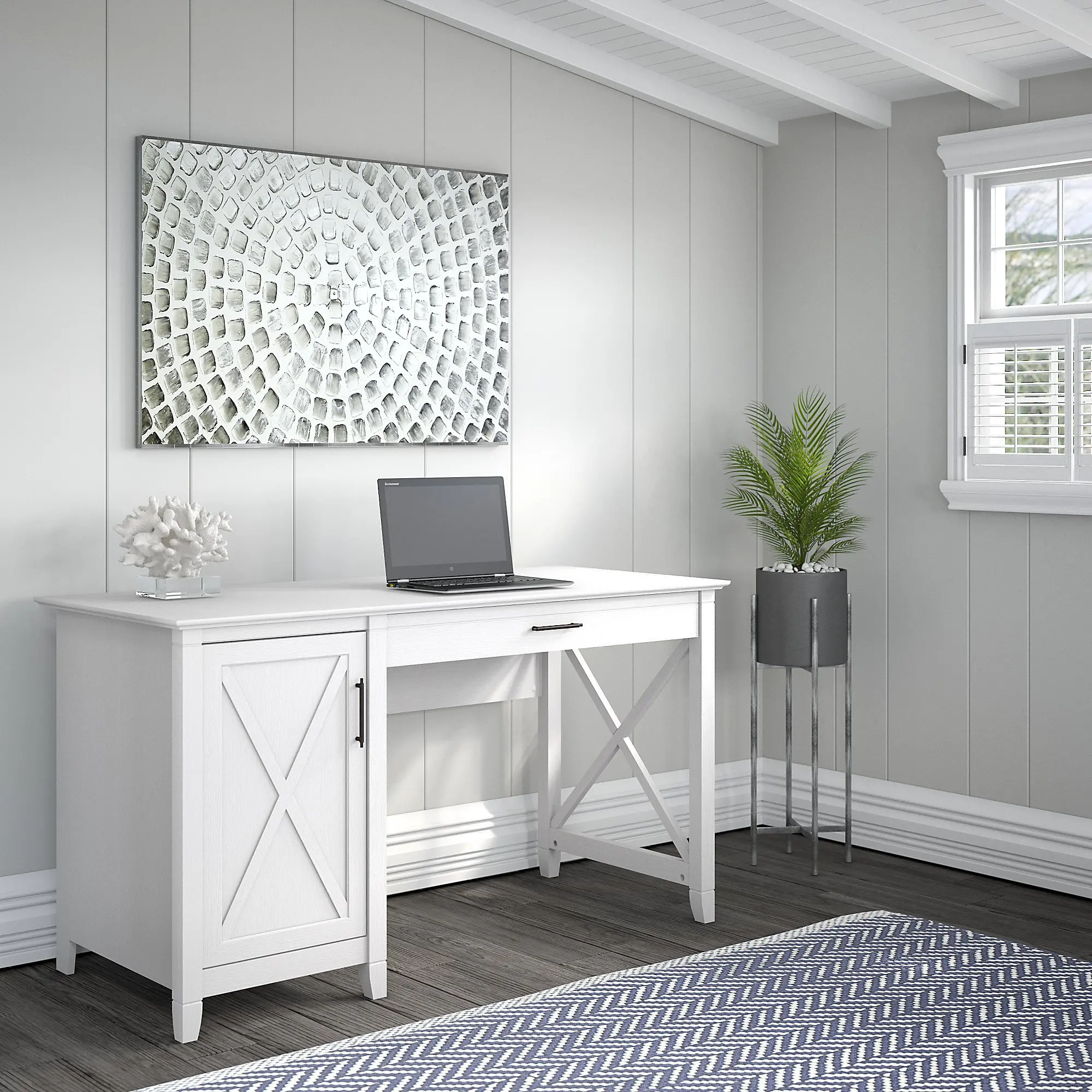 KWD154WT-03 Mayfield White Single Pedestal Desk - Bush Furniture-2