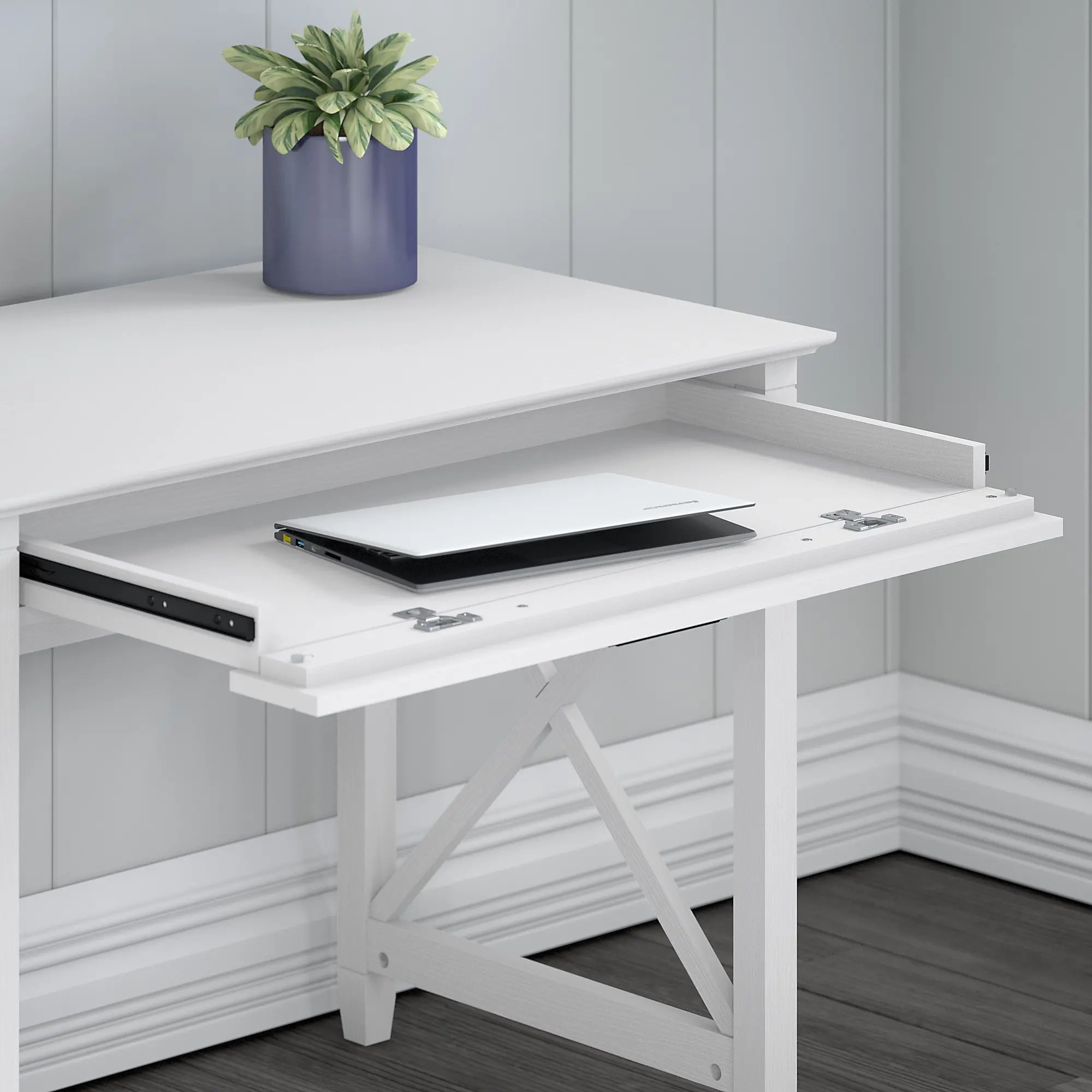 KWD154WT-03 Mayfield White Single Pedestal Desk - Bush Furniture-3