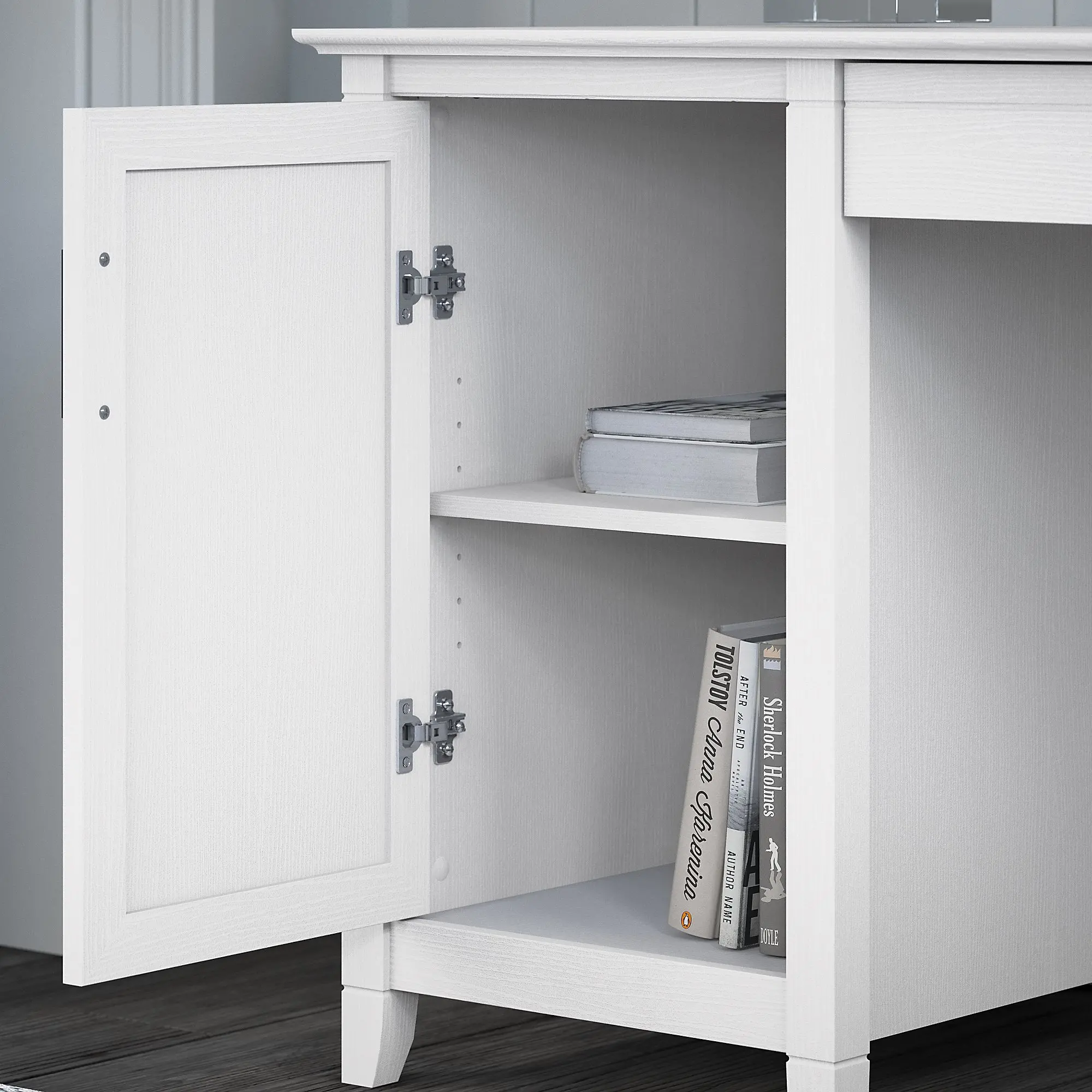 KWD154WT-03 Mayfield White Single Pedestal Desk - Bush Furniture-4