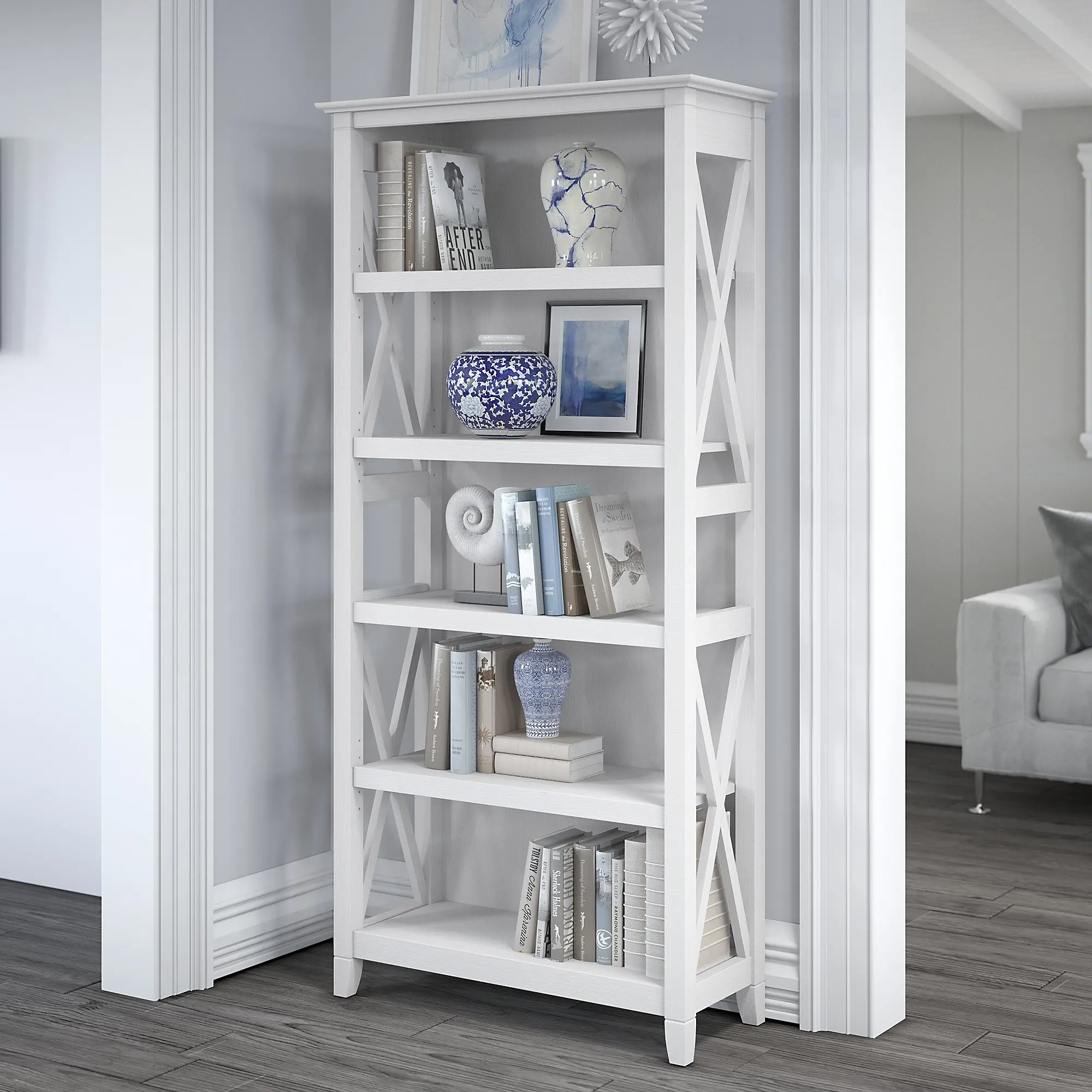 KWB132WT-03 White 5-Shelf Bookcase - Bush Furniture-2