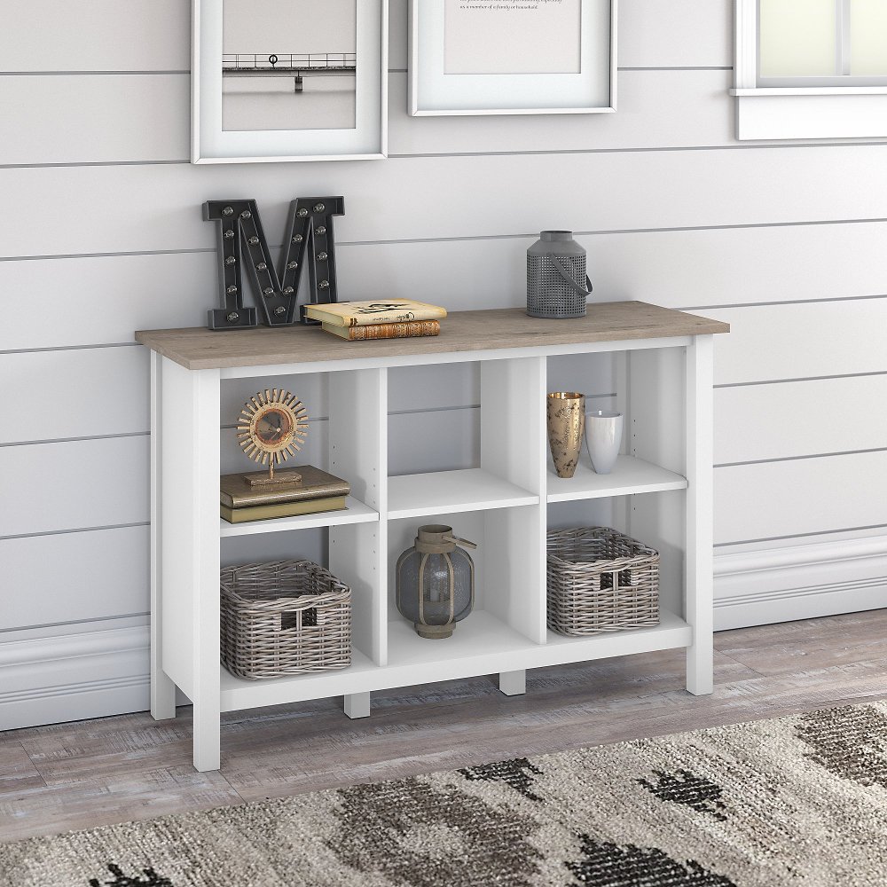 White and Gray 6-Cube Bookcase - Bush Furniture