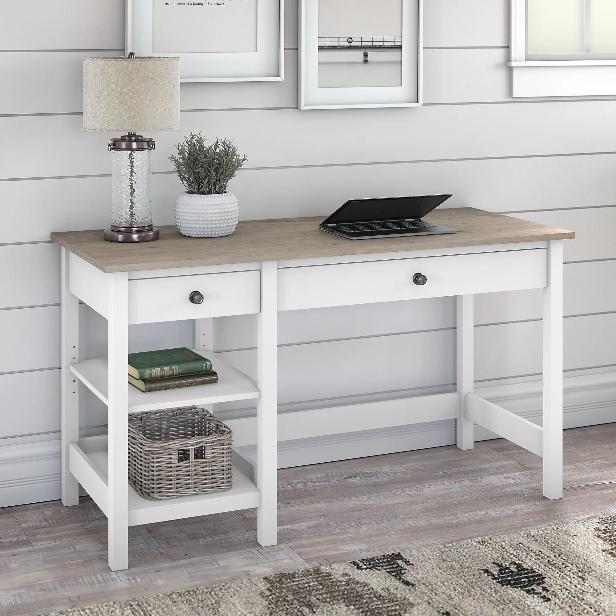 MAD154GW2-03 White and Gray Open Storage Desk - Bush Furniture-2
