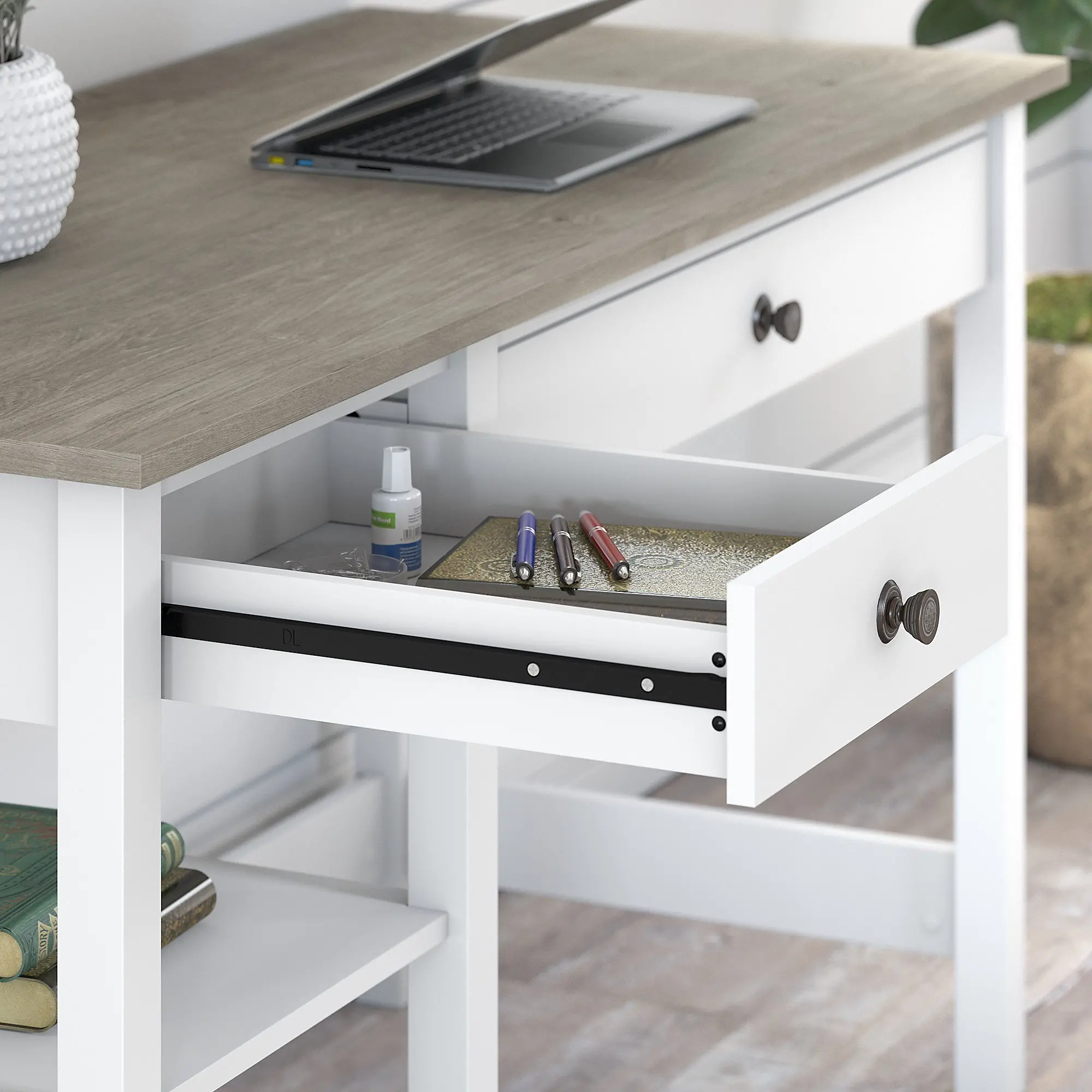 MAD154GW2-03 White and Gray Open Storage Desk - Bush Furniture-3
