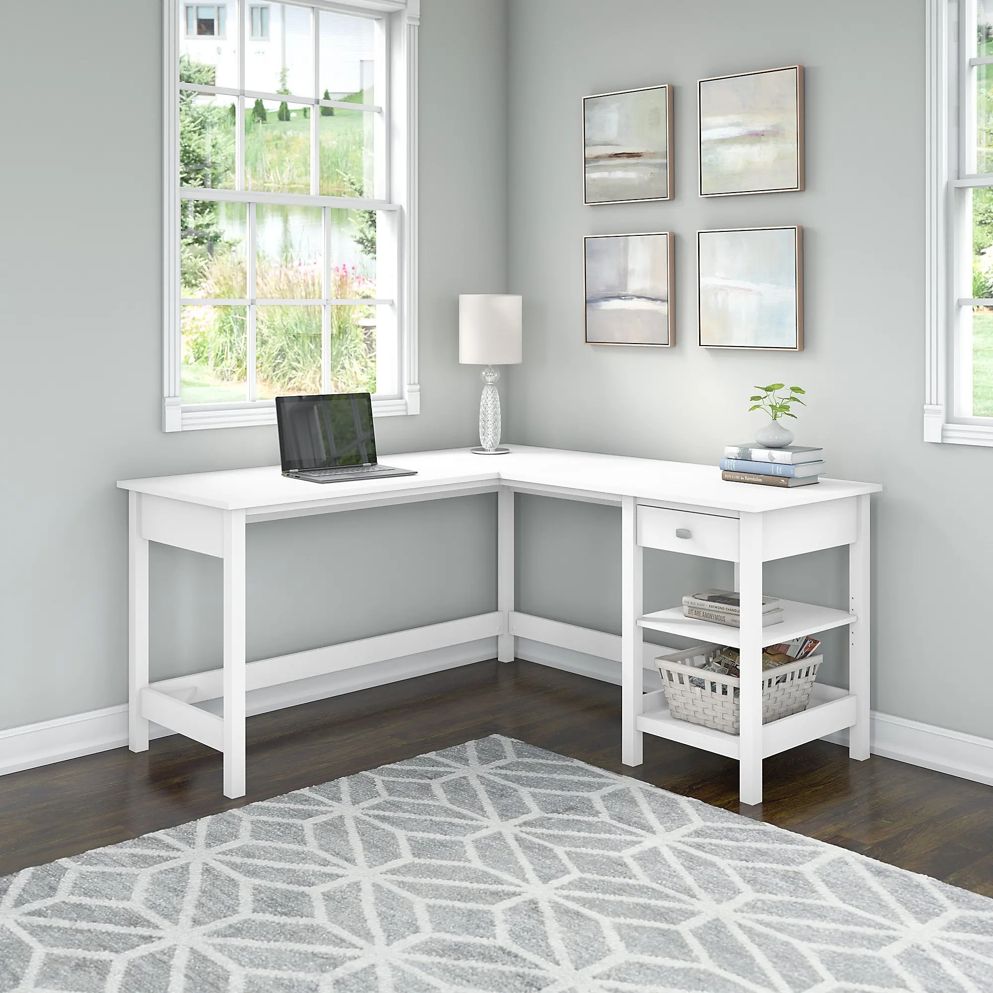 BDD260WH-03 Pure White Single Pedestal L-Desk - Bush Furniture-2