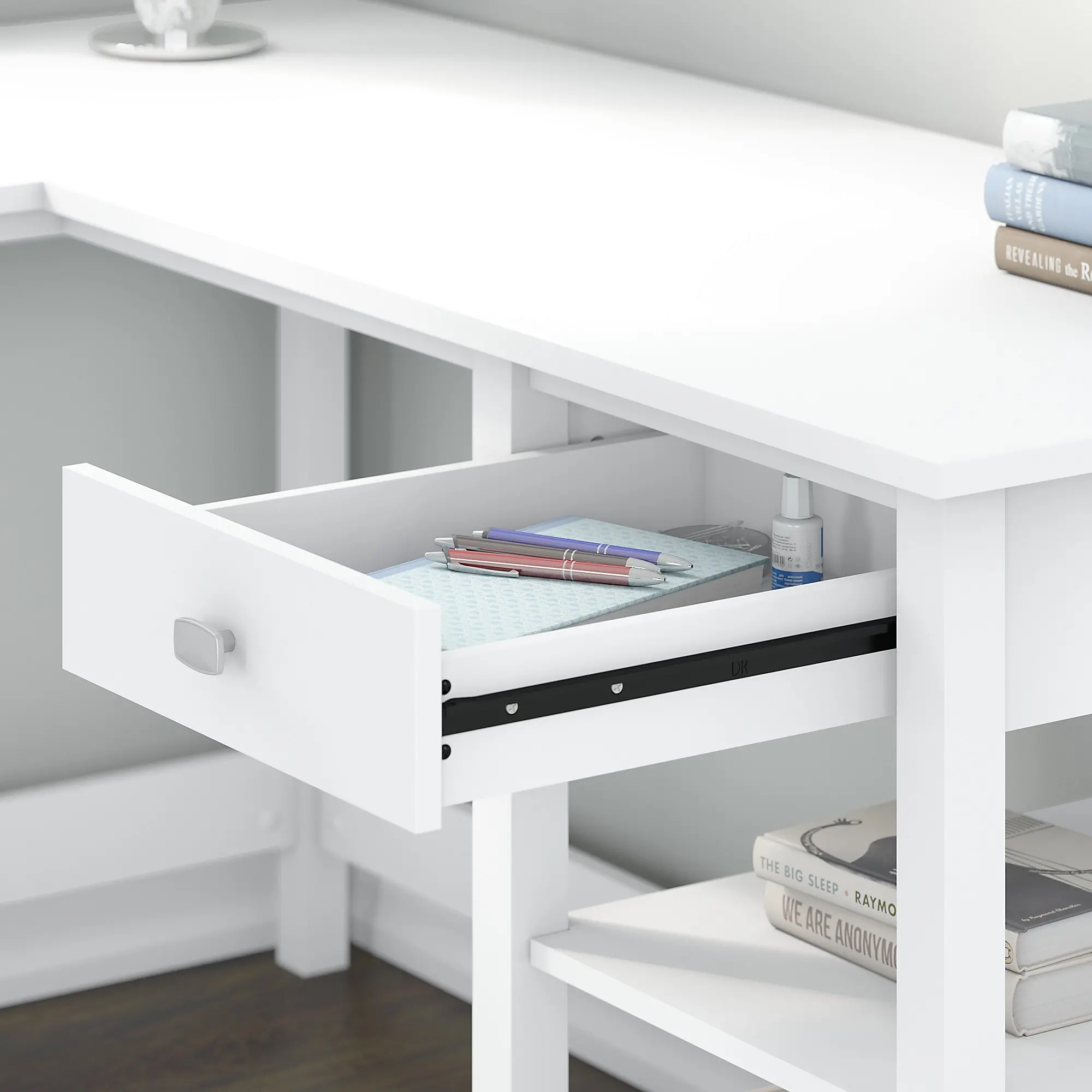 BDD260WH-03 Pure White Single Pedestal L-Desk - Bush Furniture-3