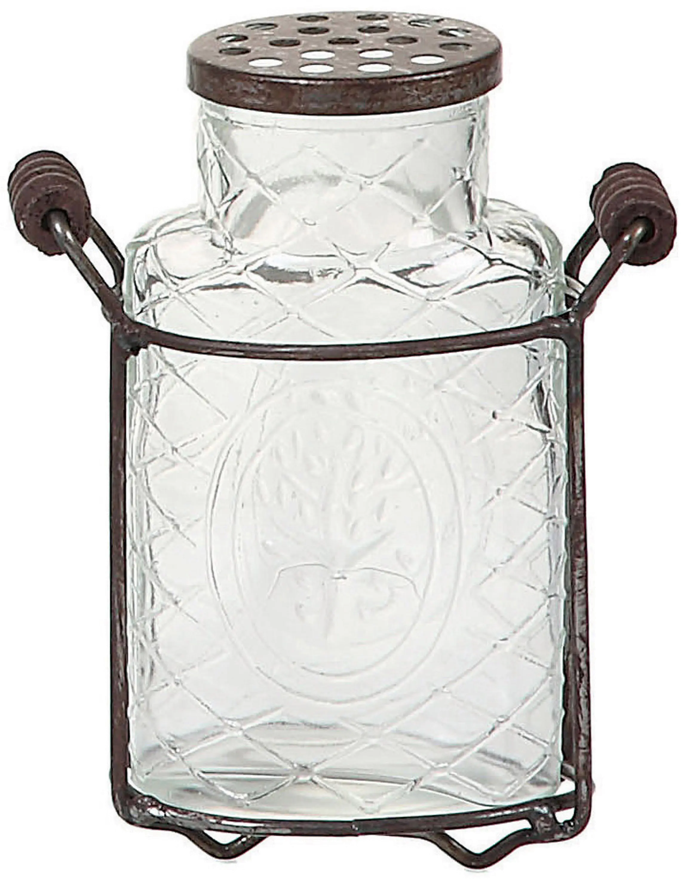 DE3876/GLSVASE 5 Inch Glass Vase with Metal Frog Lid and Handles-1