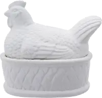 DF1360/CHICKENDISH White Ceramic Chicken Covered Dish