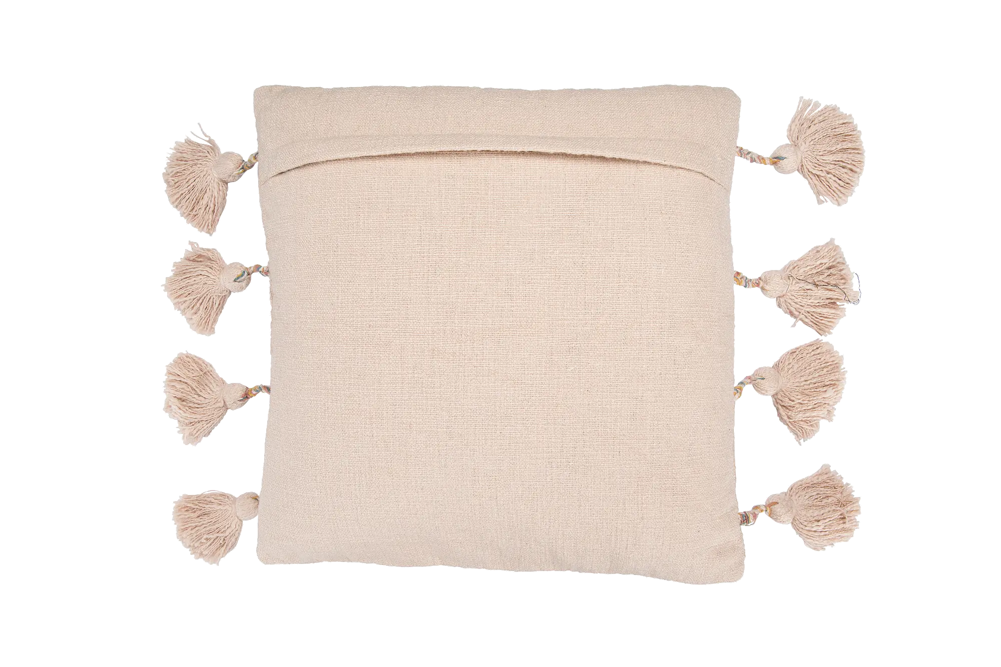 DF1632/PNKPLLW Pink Cotton Embroidered Throw Pillow with Tassels-1