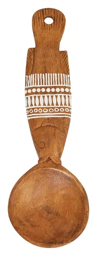 DF2276/WALLSPOON Mango Wood Fish Shaped Spoon with White Pattern