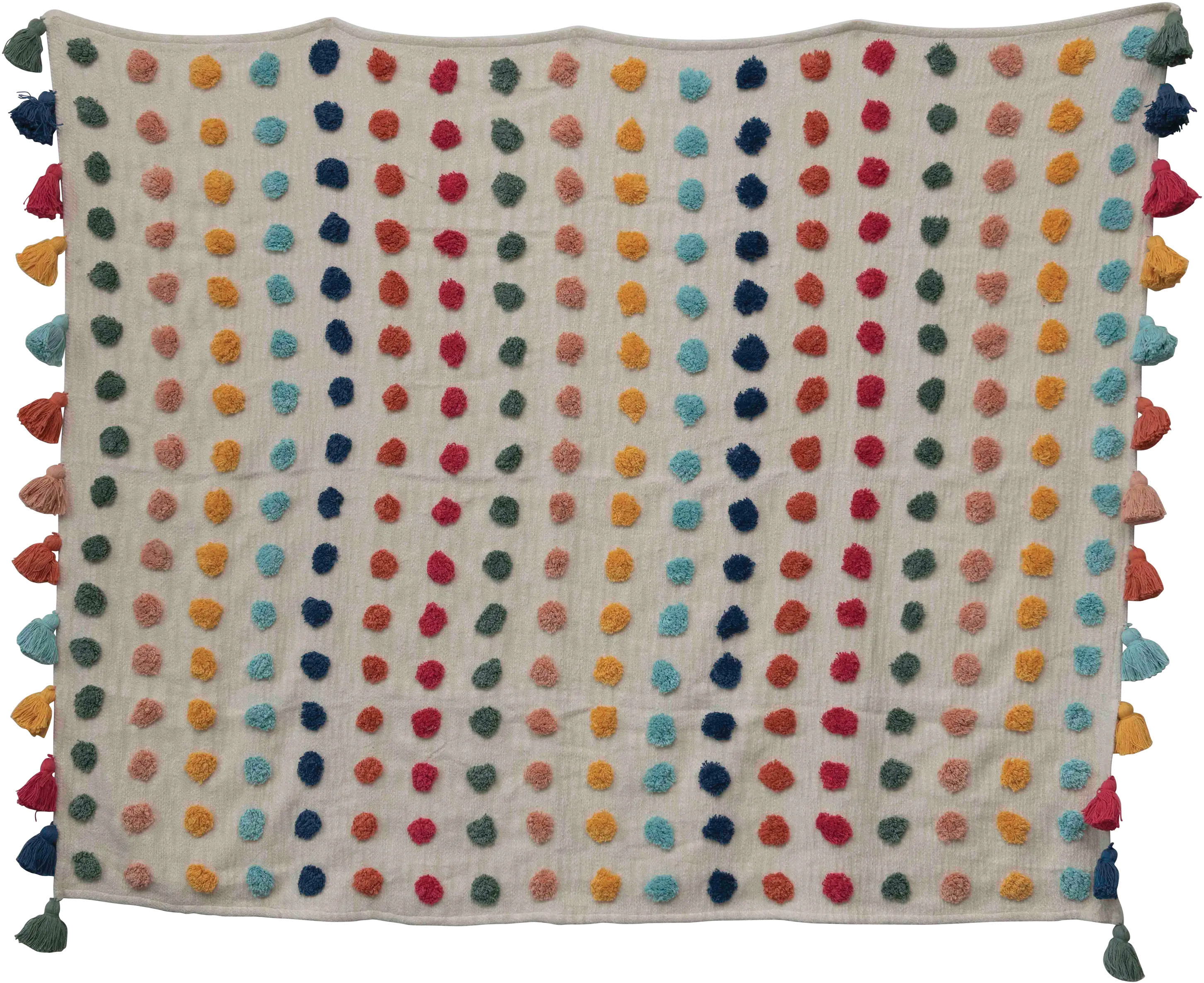 DF2390/MULTITHROW Multi Color Dot Cotton Throw Blanket with Tassels-1