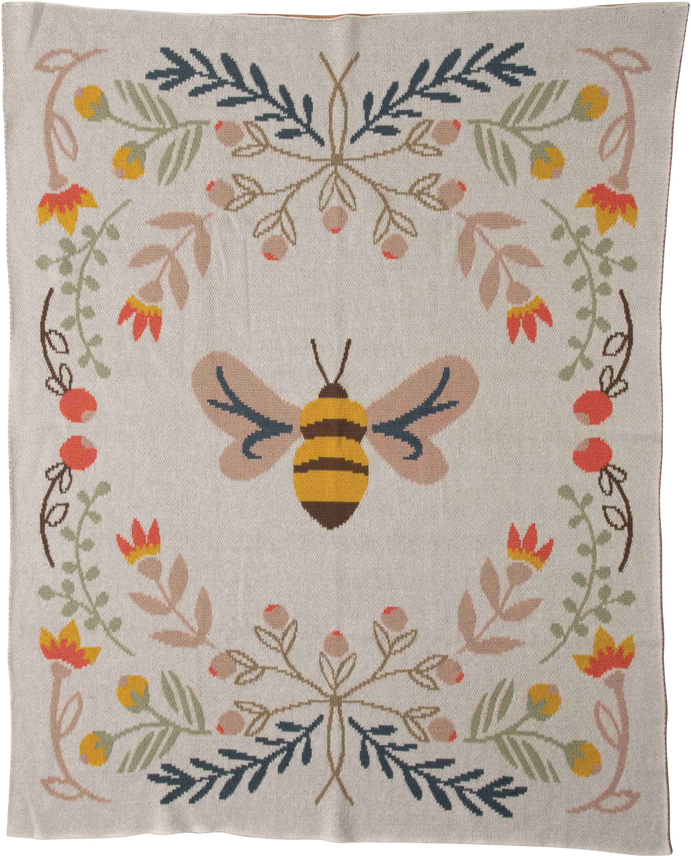 DF2526/BEEBLNKT Multi Color Cotton Knit Baby Blanket with Bee-1