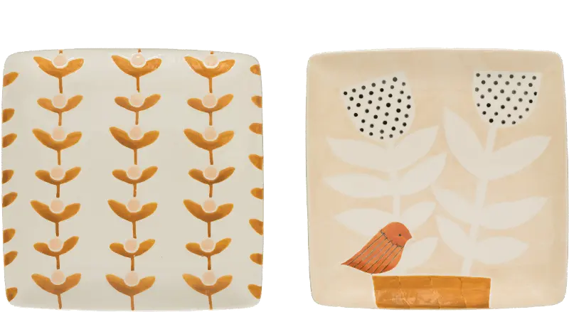 Assorted Square Floral Hand Painted Stoneware Plate