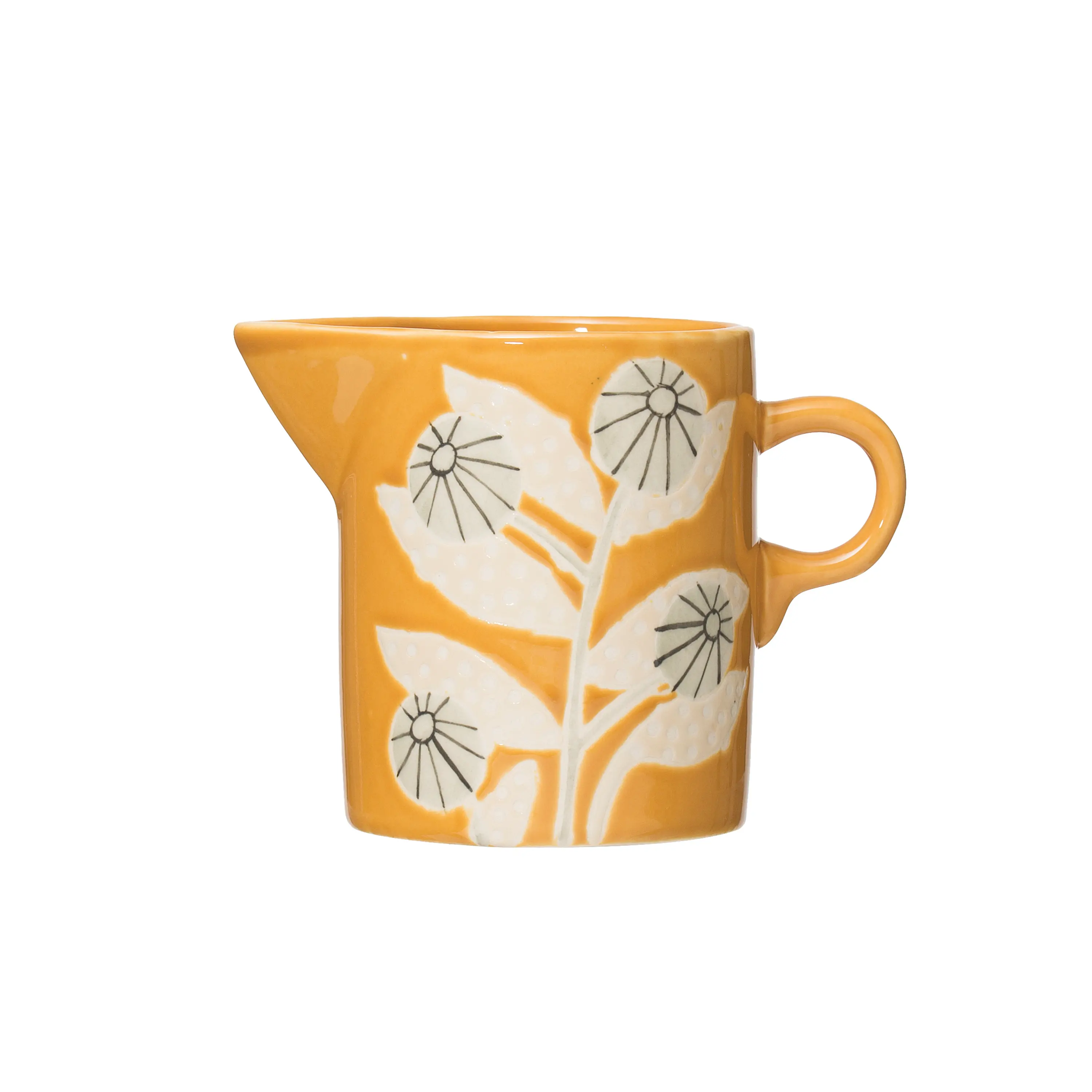 DF2725/MUSTARDCRMR Mustard Stoneware Creamer with Hand Painted Flowers-1