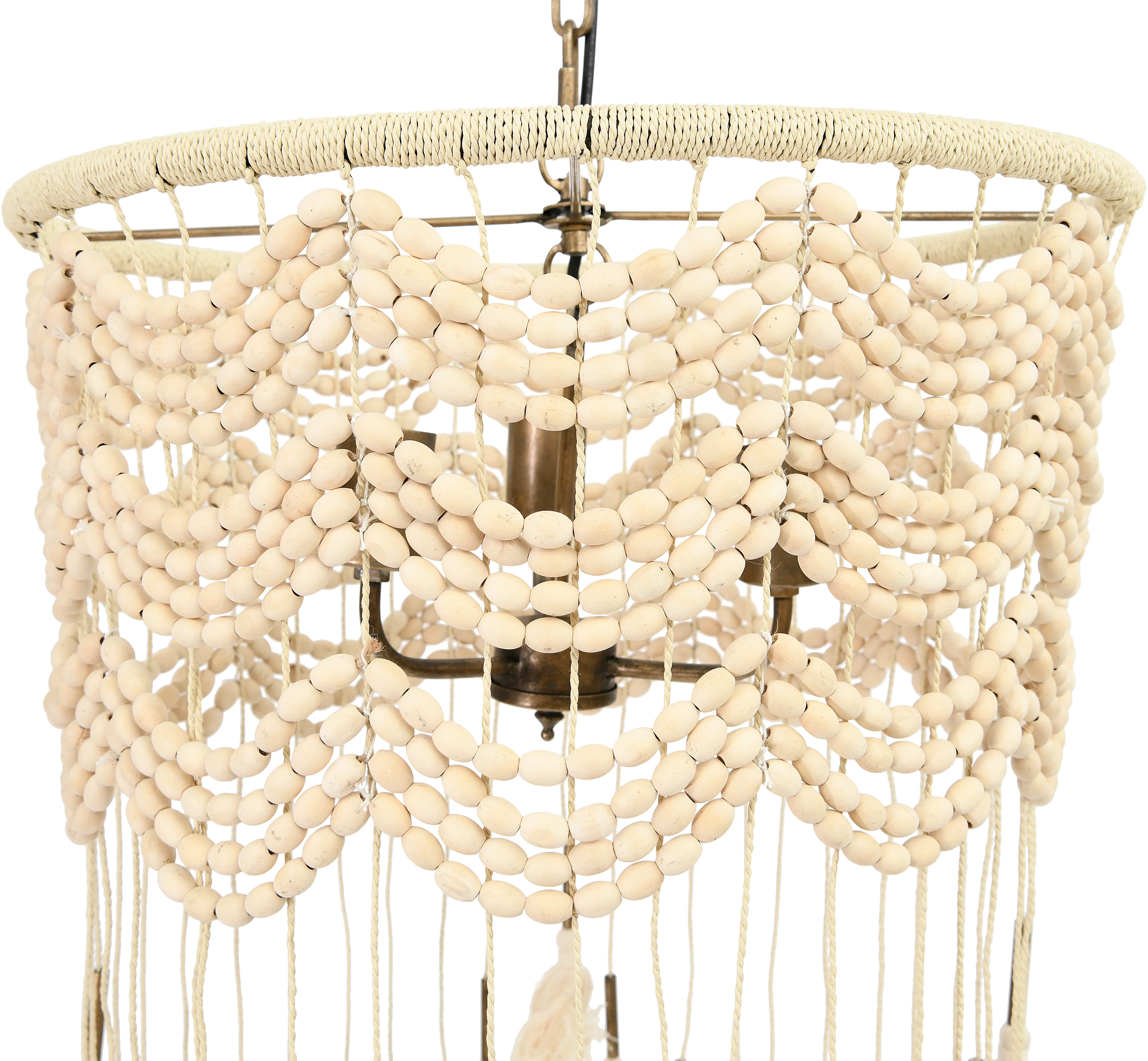 DF2885/BEADLAMP Cotton, Metal and Wood Bead Pendant Lamp with Tassels-1