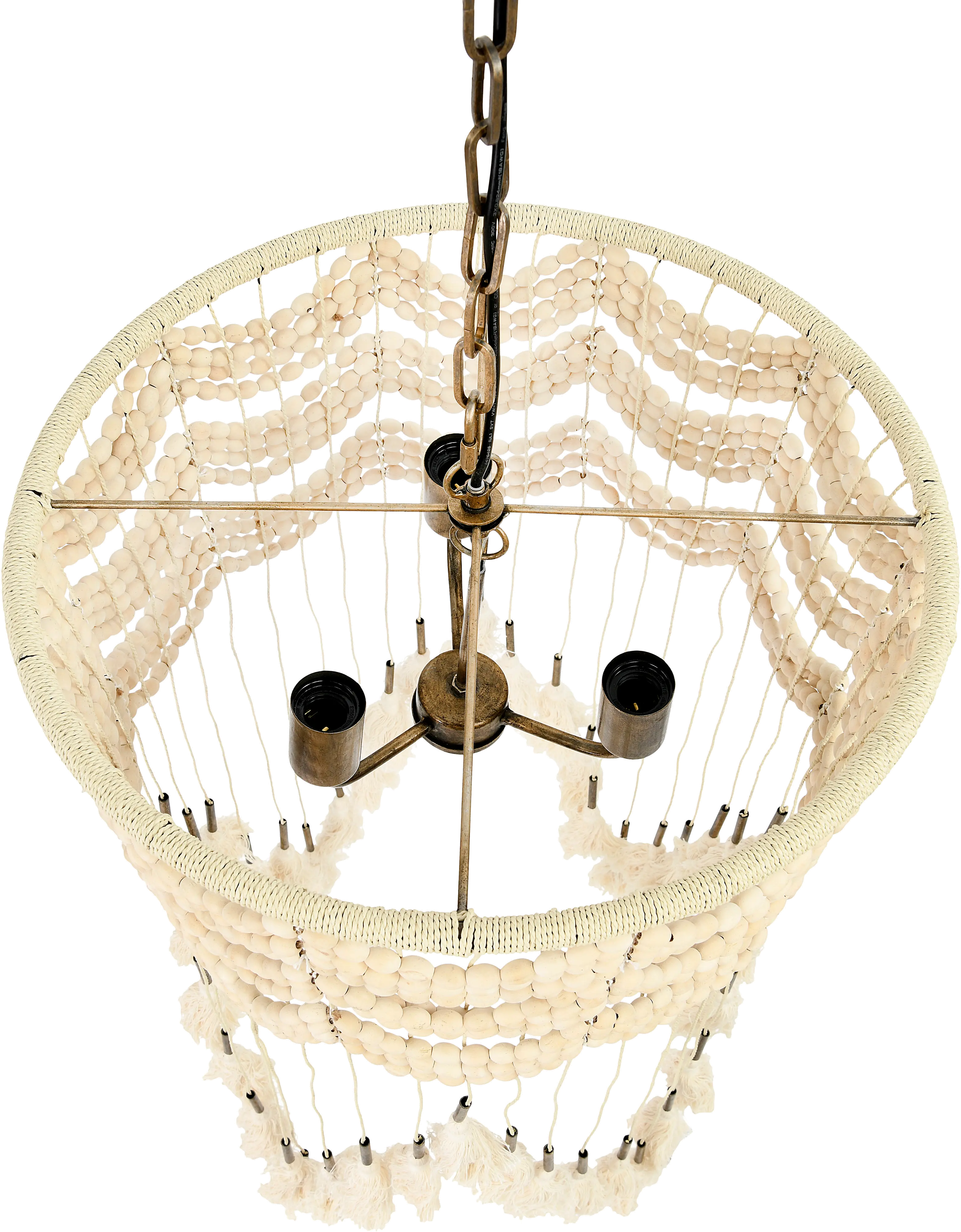 DF2885/BEADLAMP Cotton, Metal and Wood Bead Pendant Lamp with Tassels-3