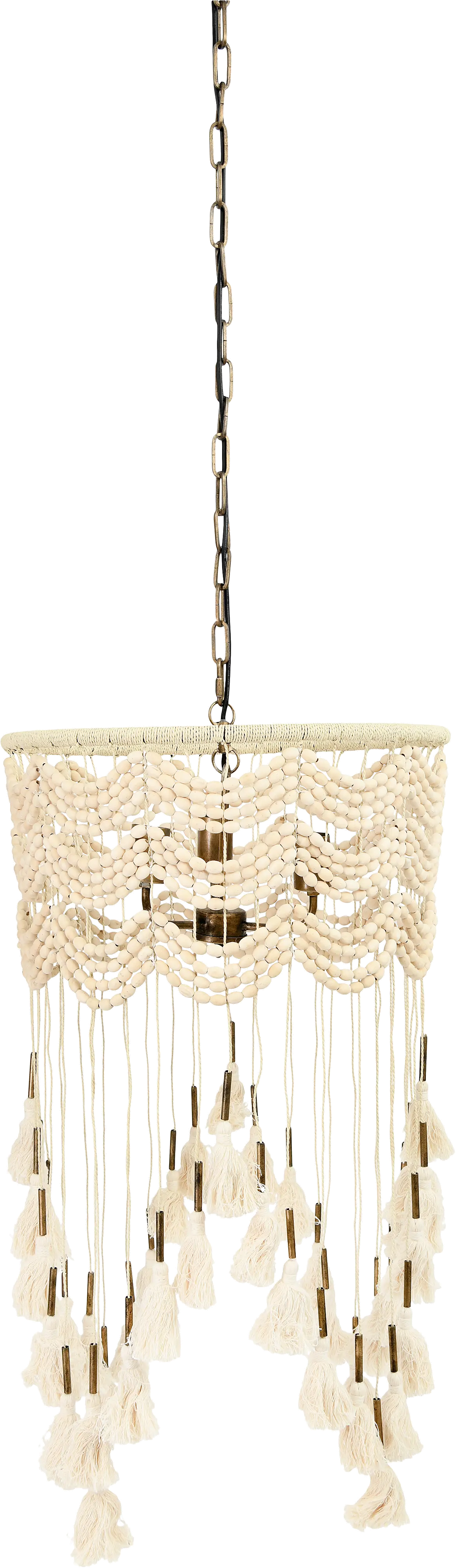 DF2885/BEADLAMP Cotton, Metal and Wood Bead Pendant Lamp with Tassels-4