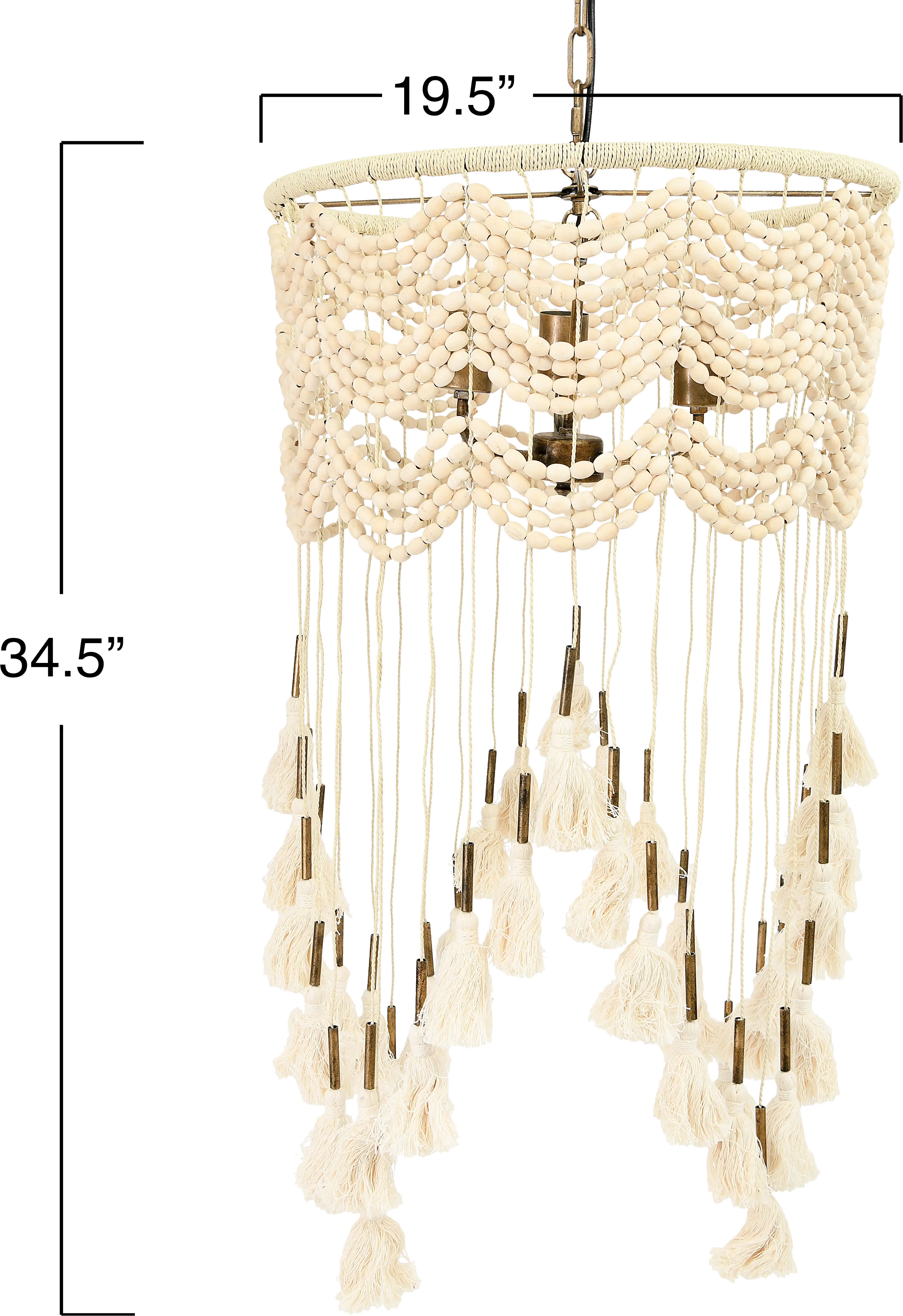 DF2885/BEADLAMP Cotton, Metal and Wood Bead Pendant Lamp with Tassels-6