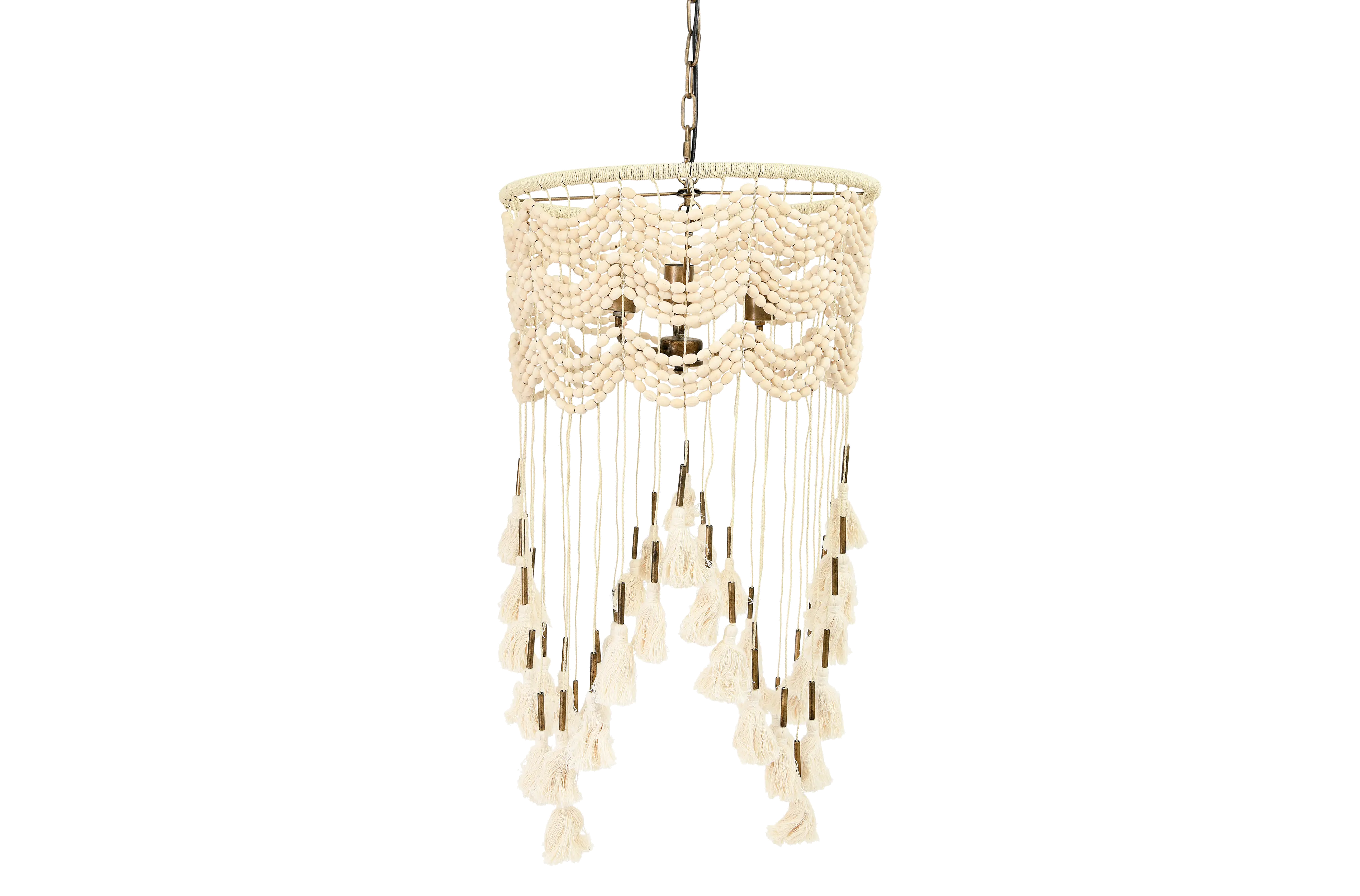 DF2885/BEADLAMP Cotton, Metal and Wood Bead Pendant Lamp with Tassels-7