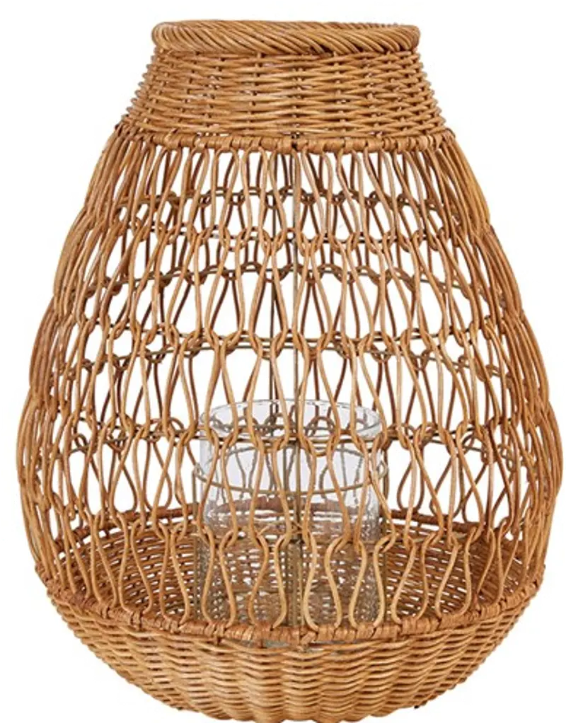 20 Inch Rattan Lantern with Glass Insert